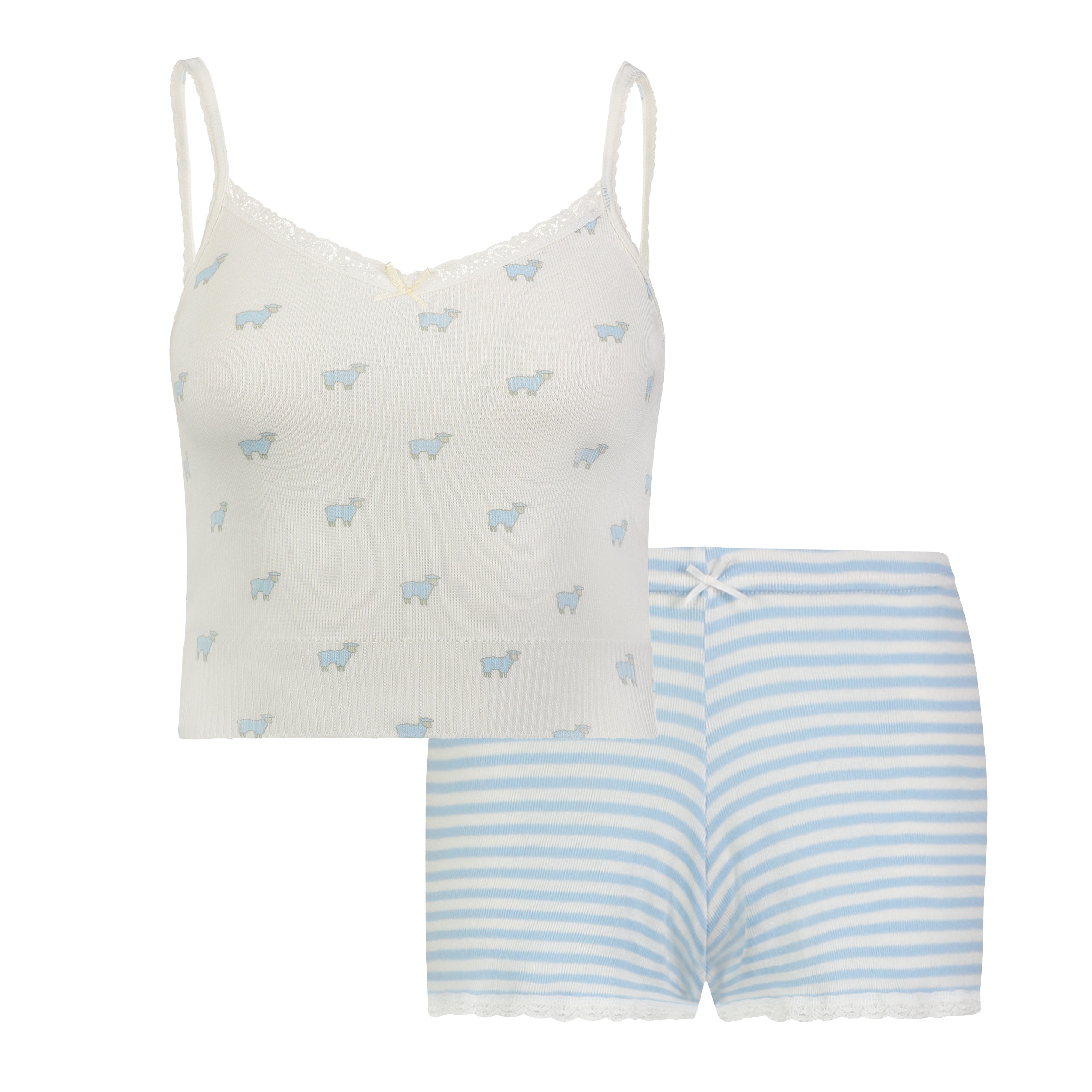 SET Blue Sheep Liz Crop Cami & Blue Sailor Stripe Short Mid Rise