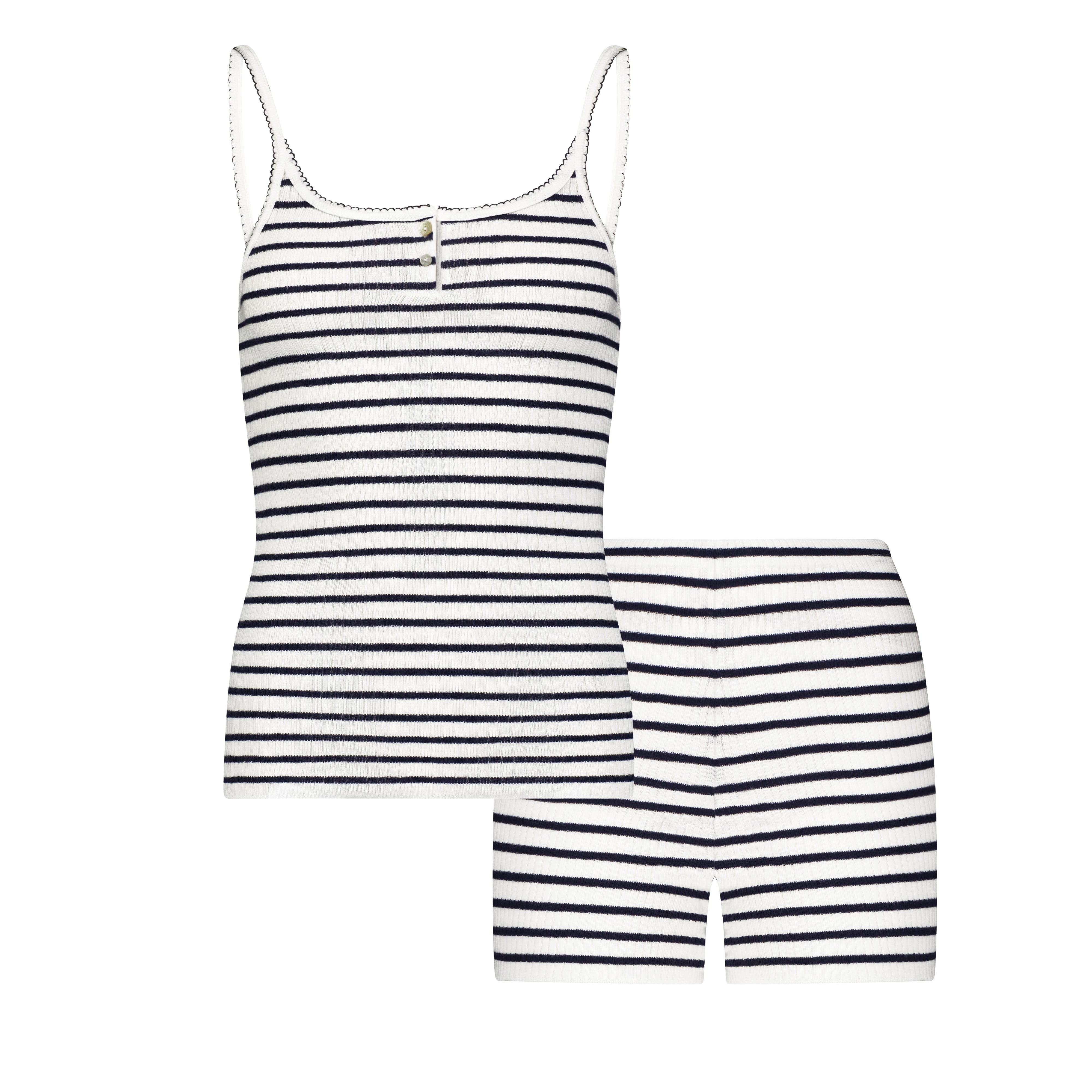 SET Scoop Cami & Long Short - Breton Rib Stripe
