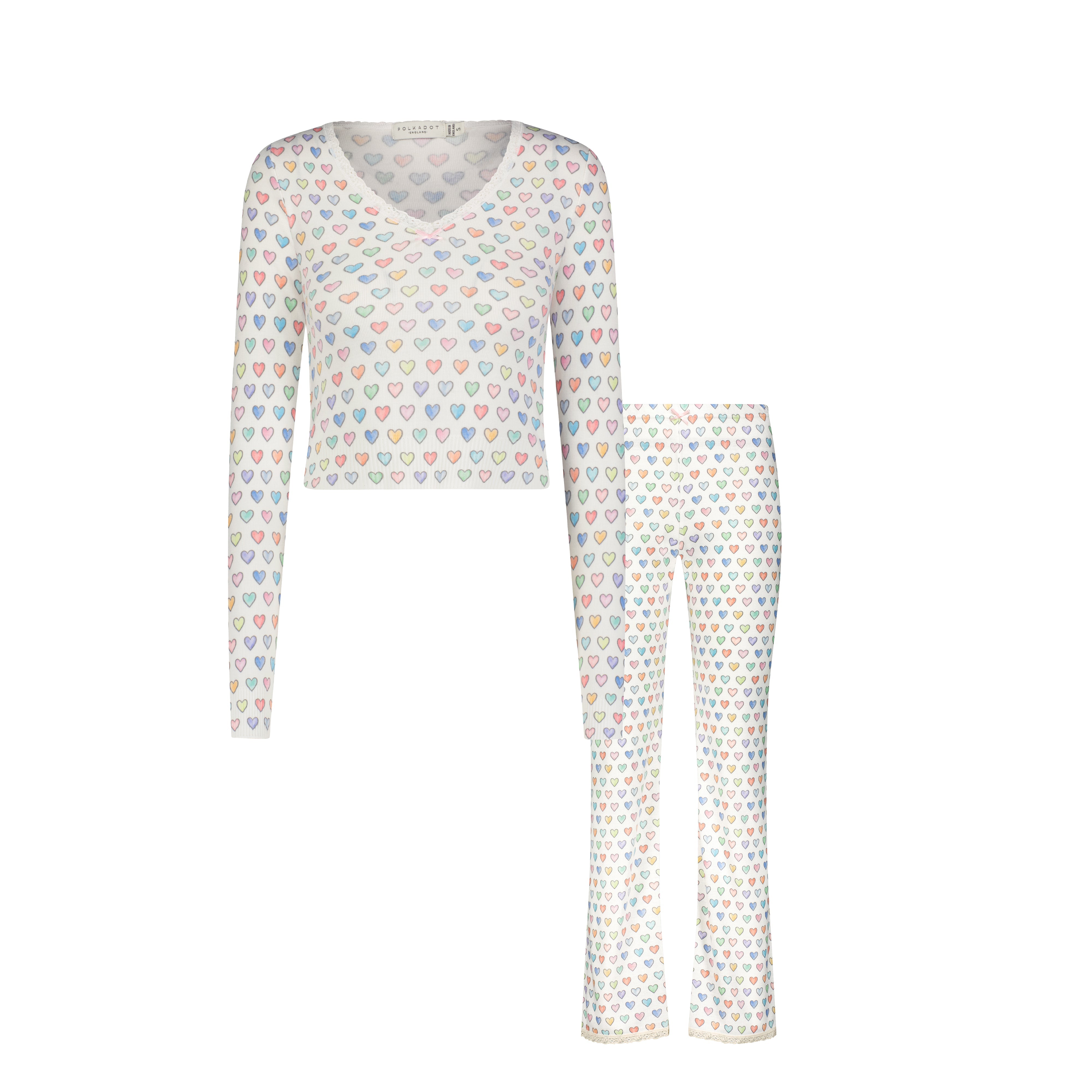 Polkadot SET Barbie Crop V LS & Pant - Rainbow Hearts Print
