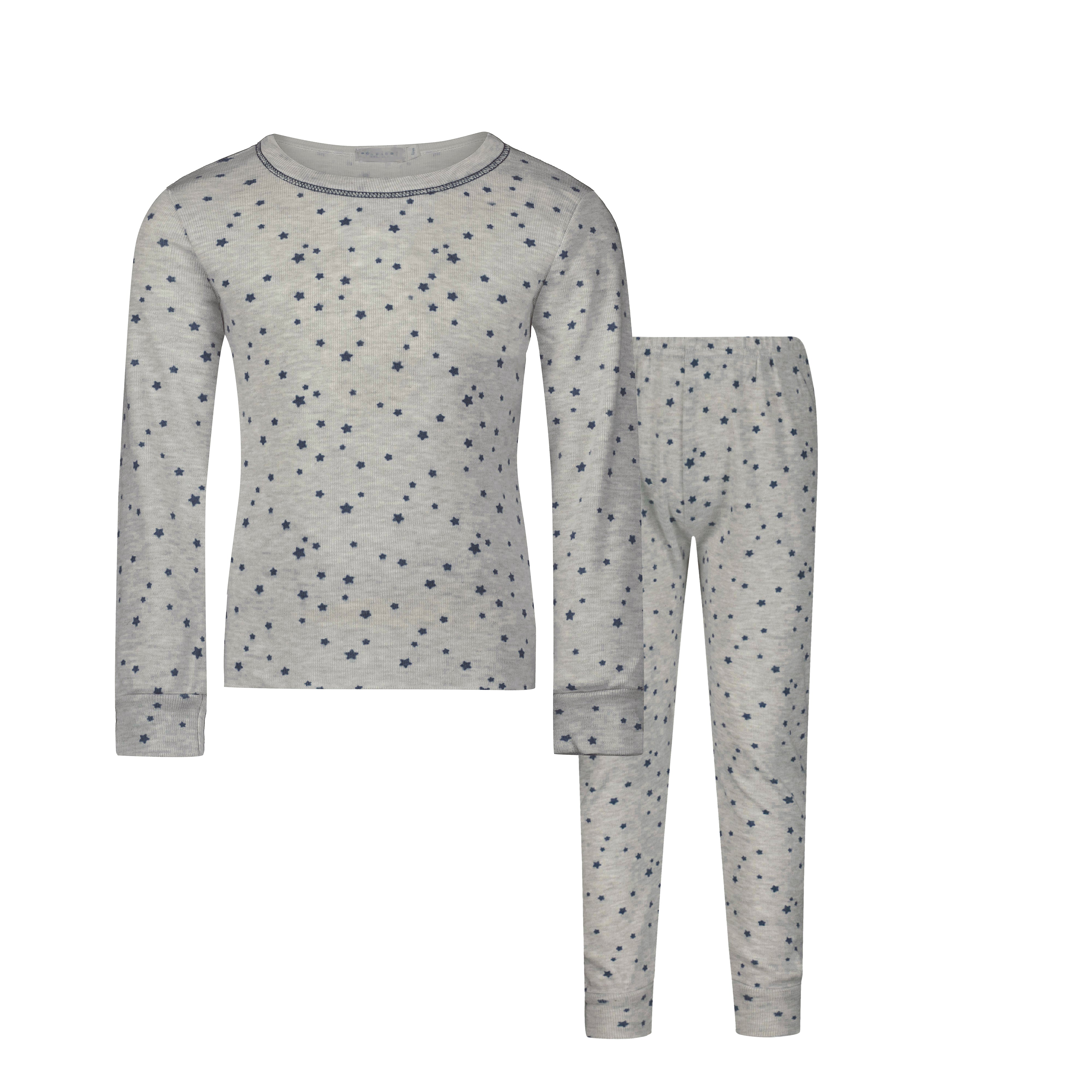 Boys & Baby SET Crew LS & Pant - Navy Stars Print on Heather Grey