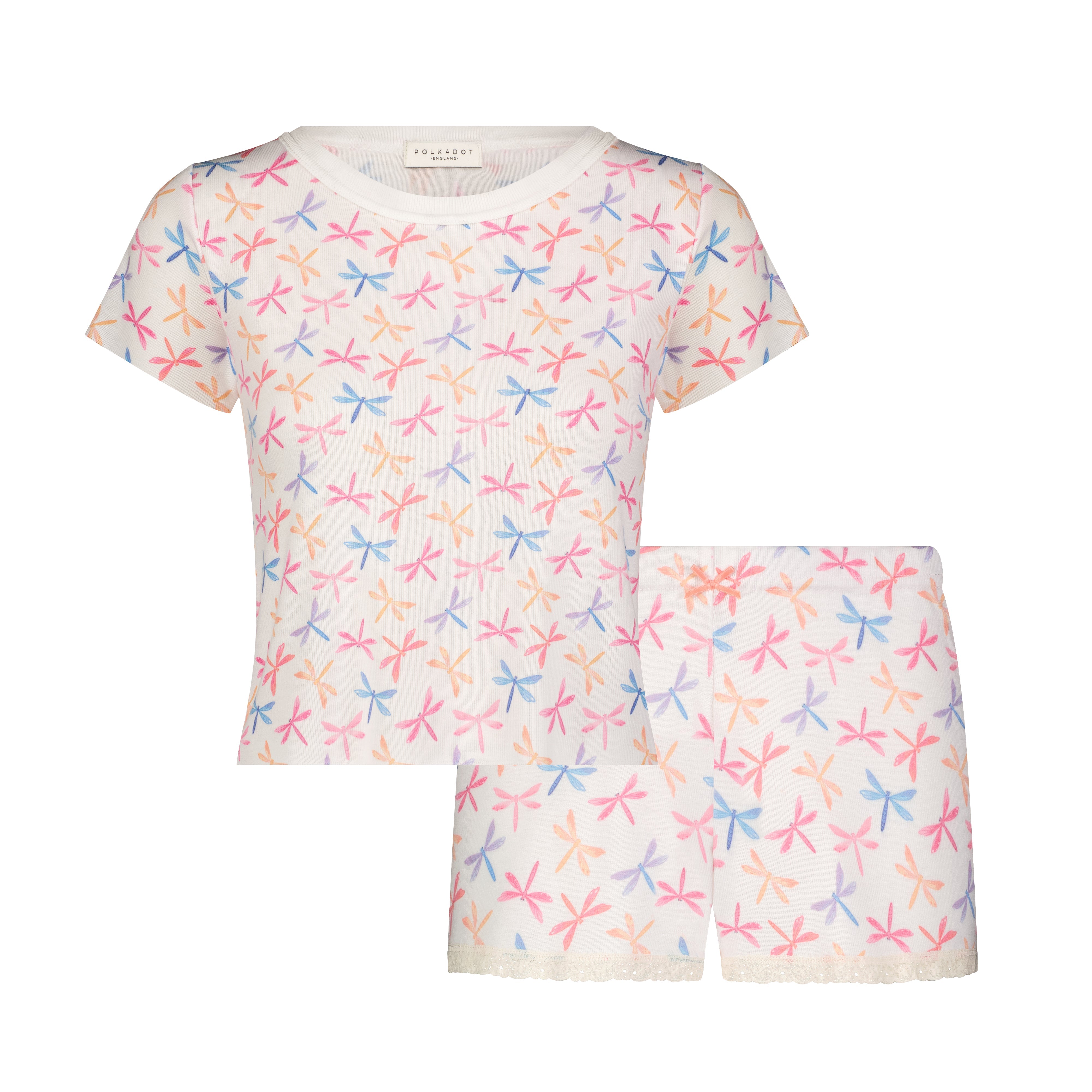 SET Baby Crop Tee & Short Mid Rise - Dragonfly Print