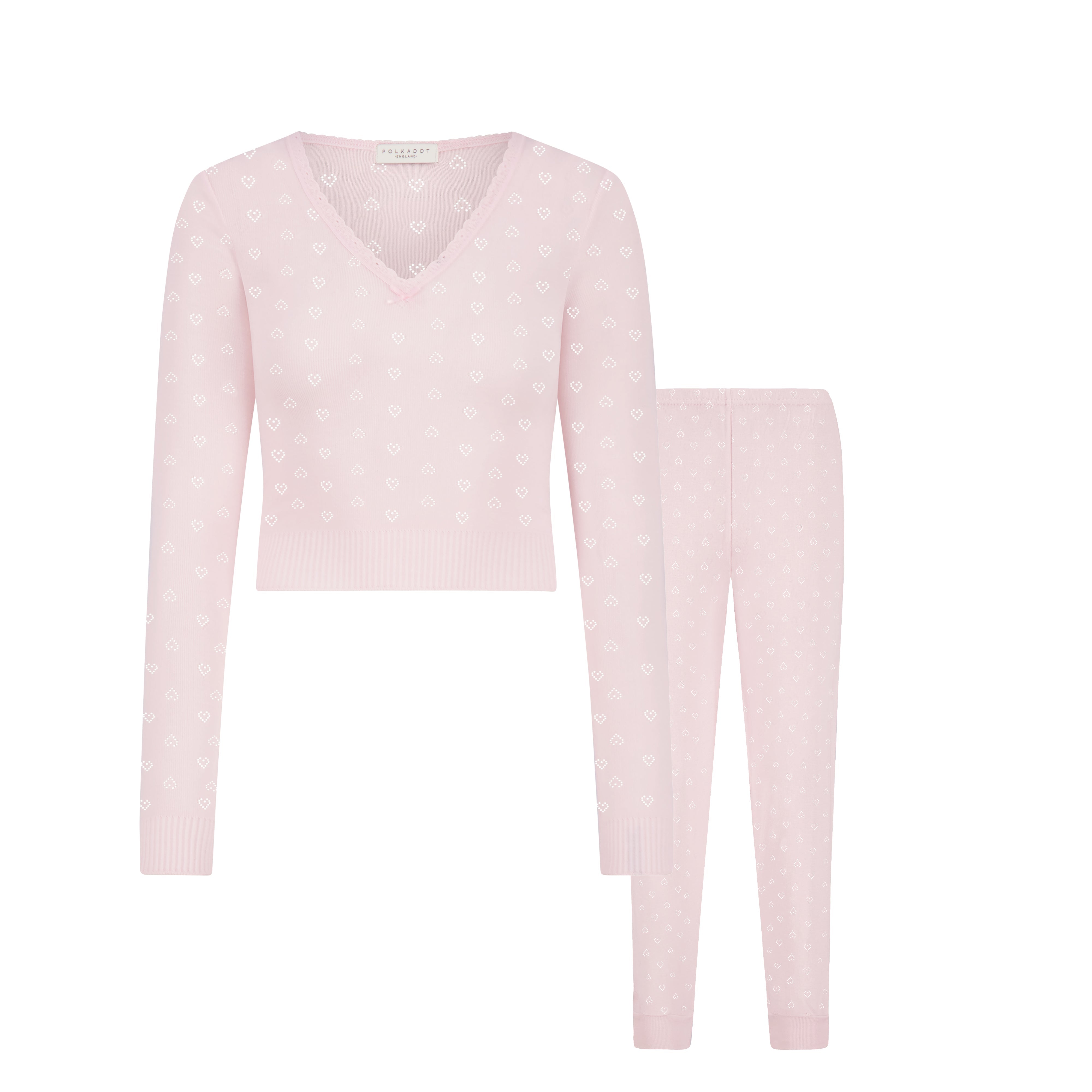 SET Barbie Crop V LS & Jogger - Shell Pink Hearts Pointelle