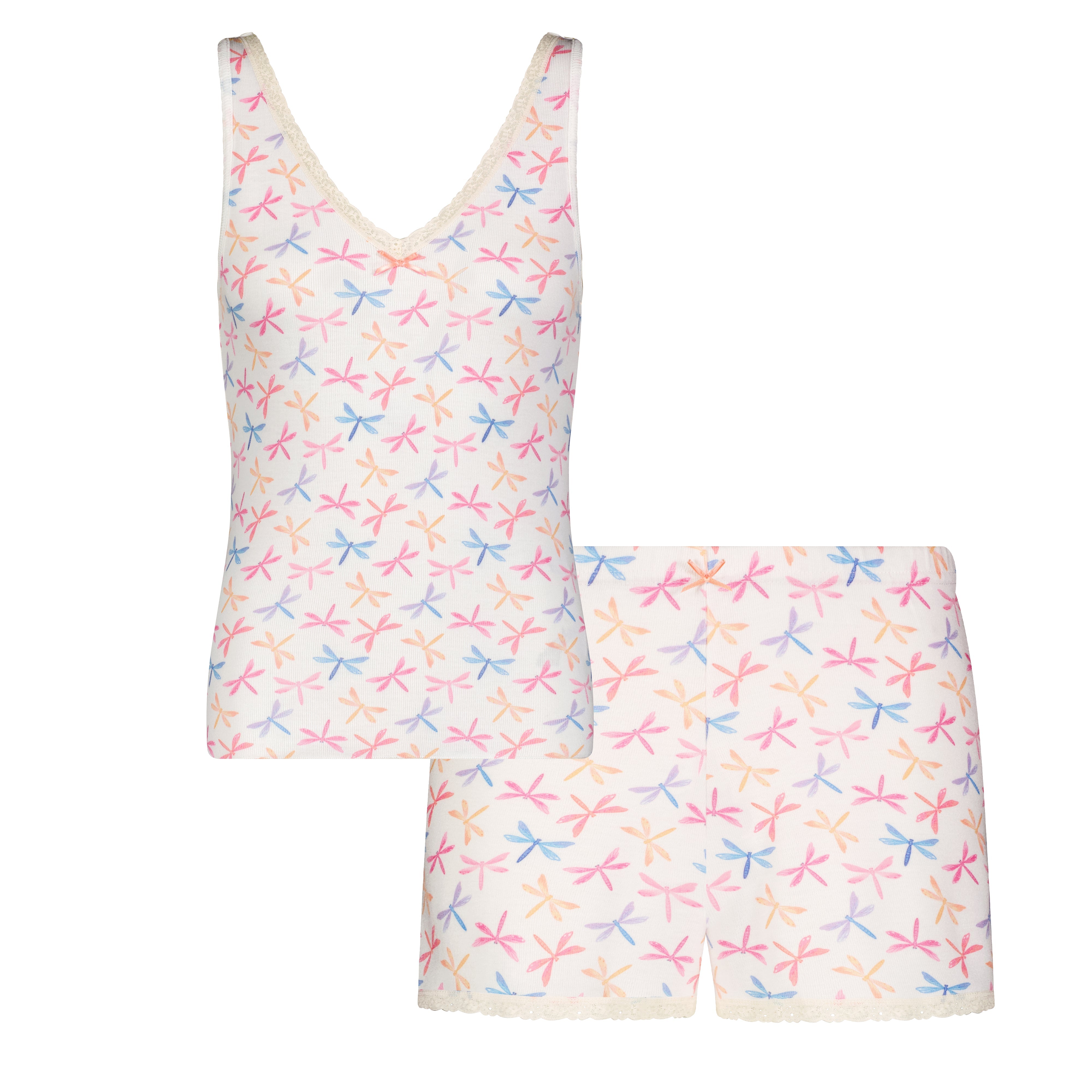 SET V Neck Tank & Long Short Hi Rise - Dragonfly Print