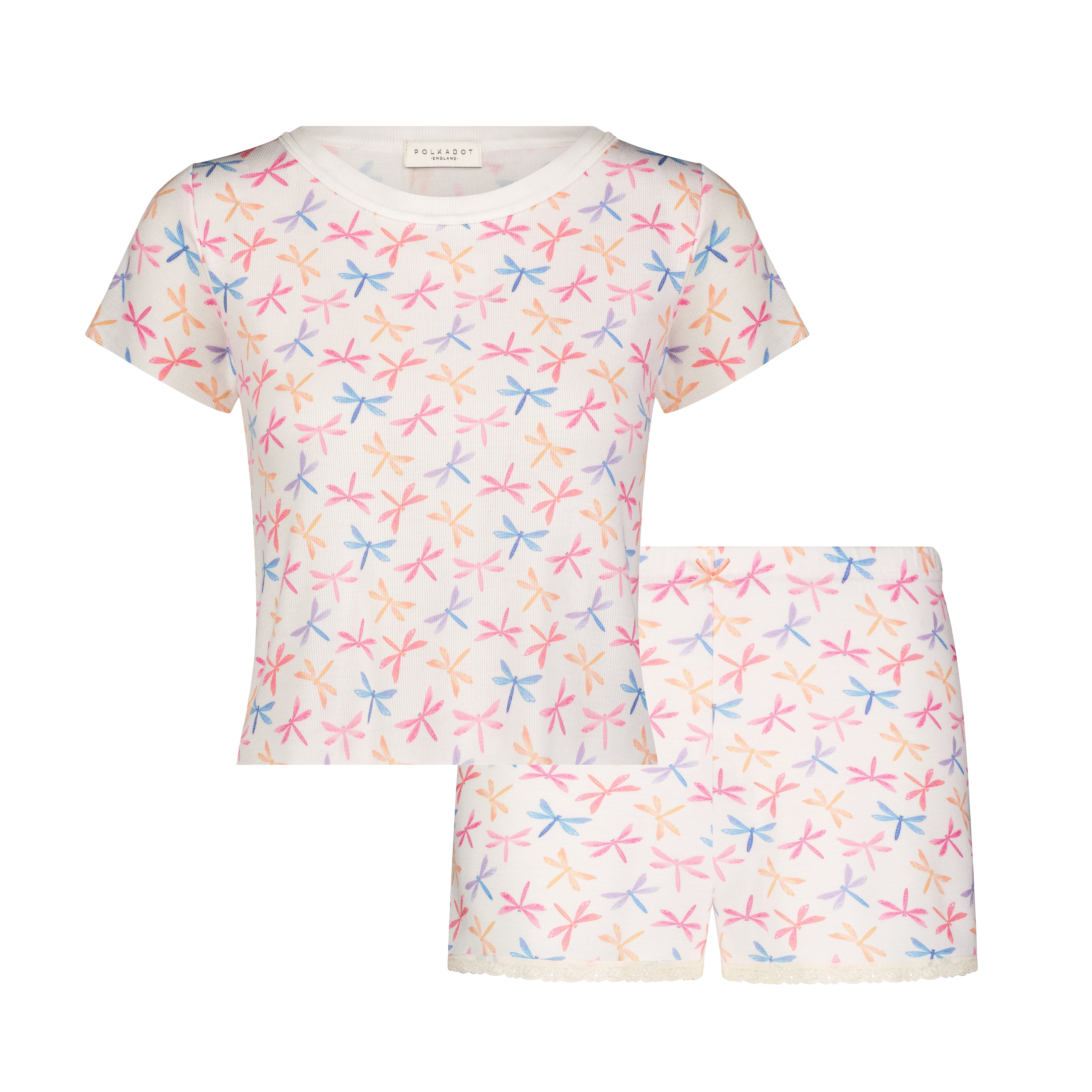 SET Baby Crop Tee & Long Short Hi Rise - Dragonfly Print
