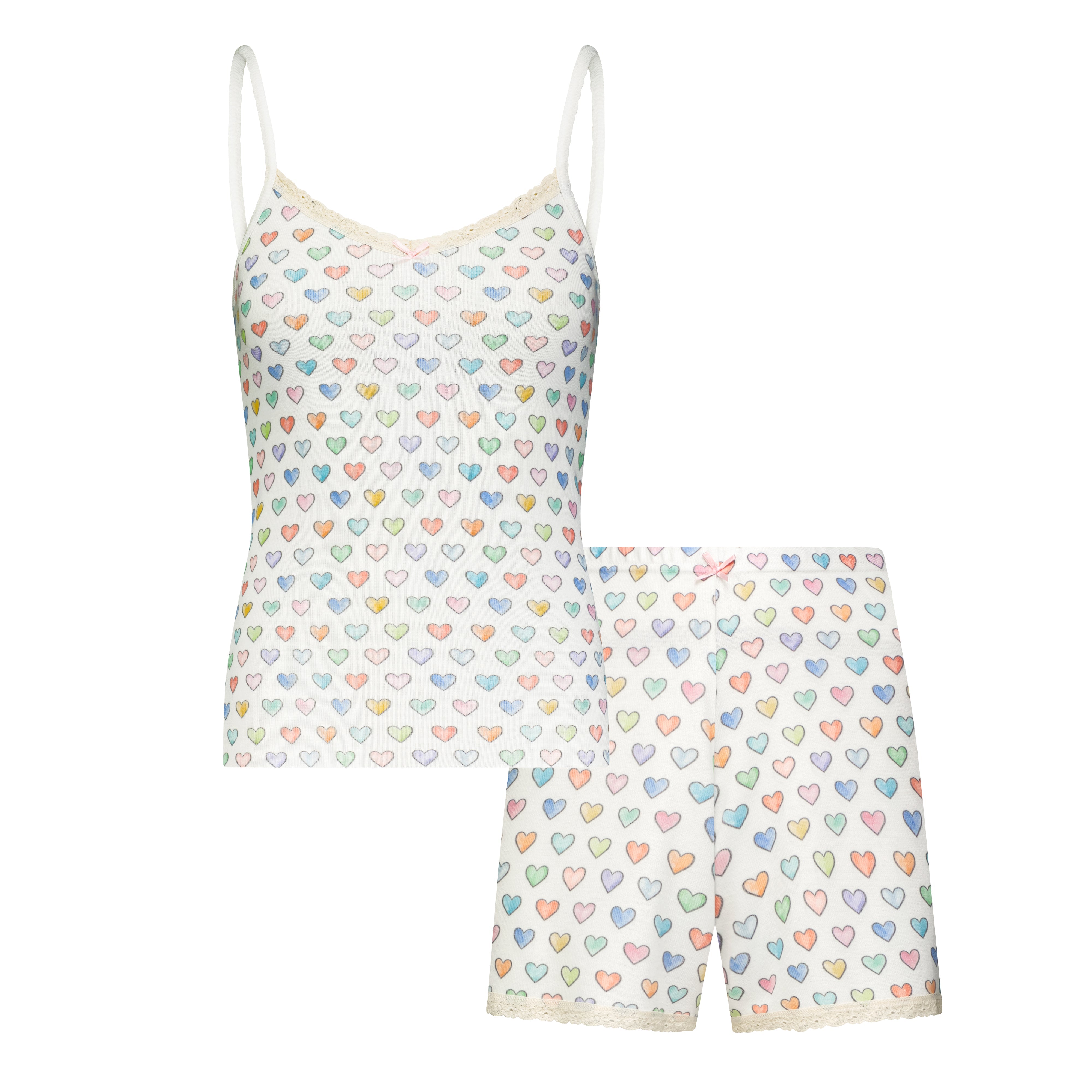 SET Patti Cami & Long Short - Rainbow Hearts Print