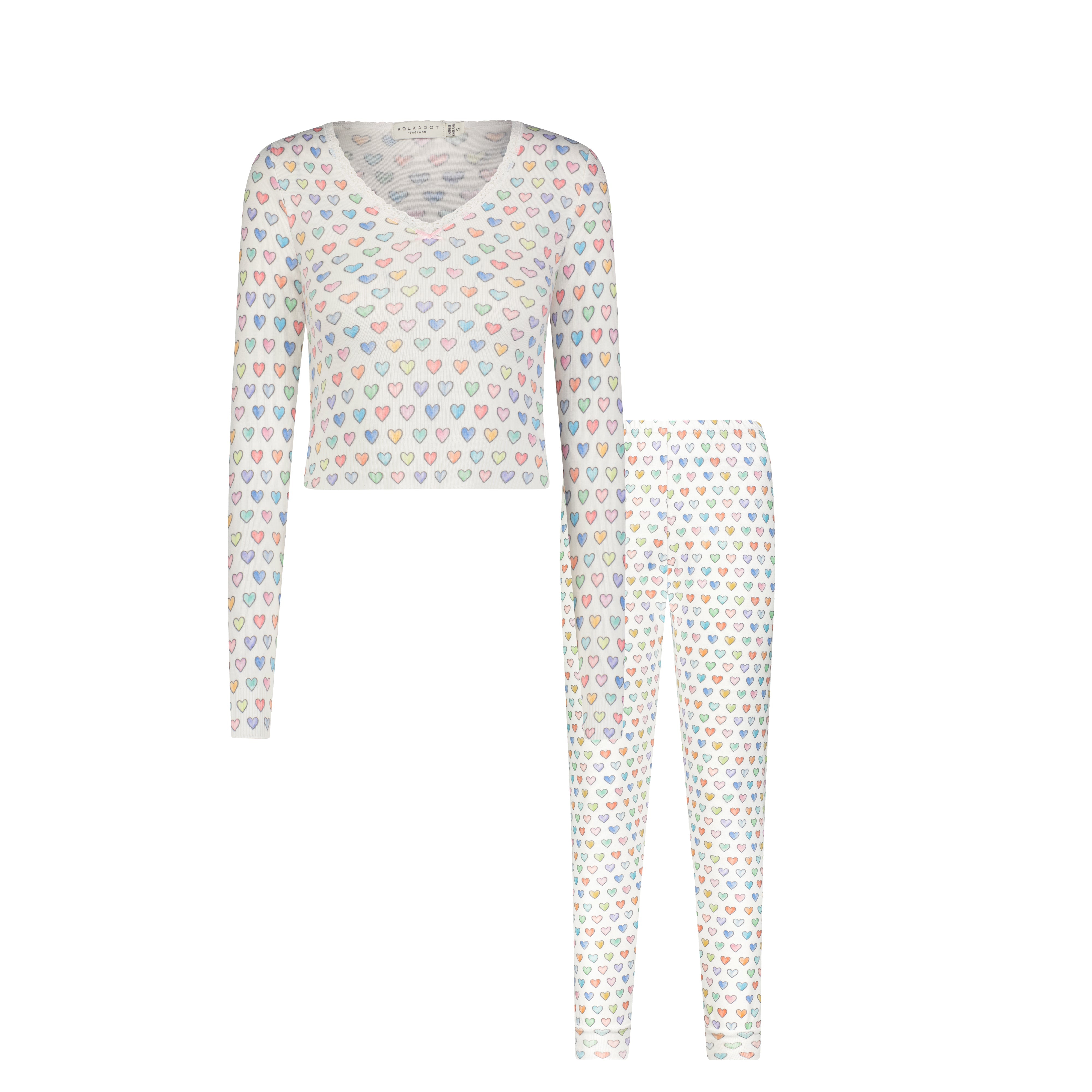 SET Barbie Crop V LS & Jogger - Rainbow Hearts Print