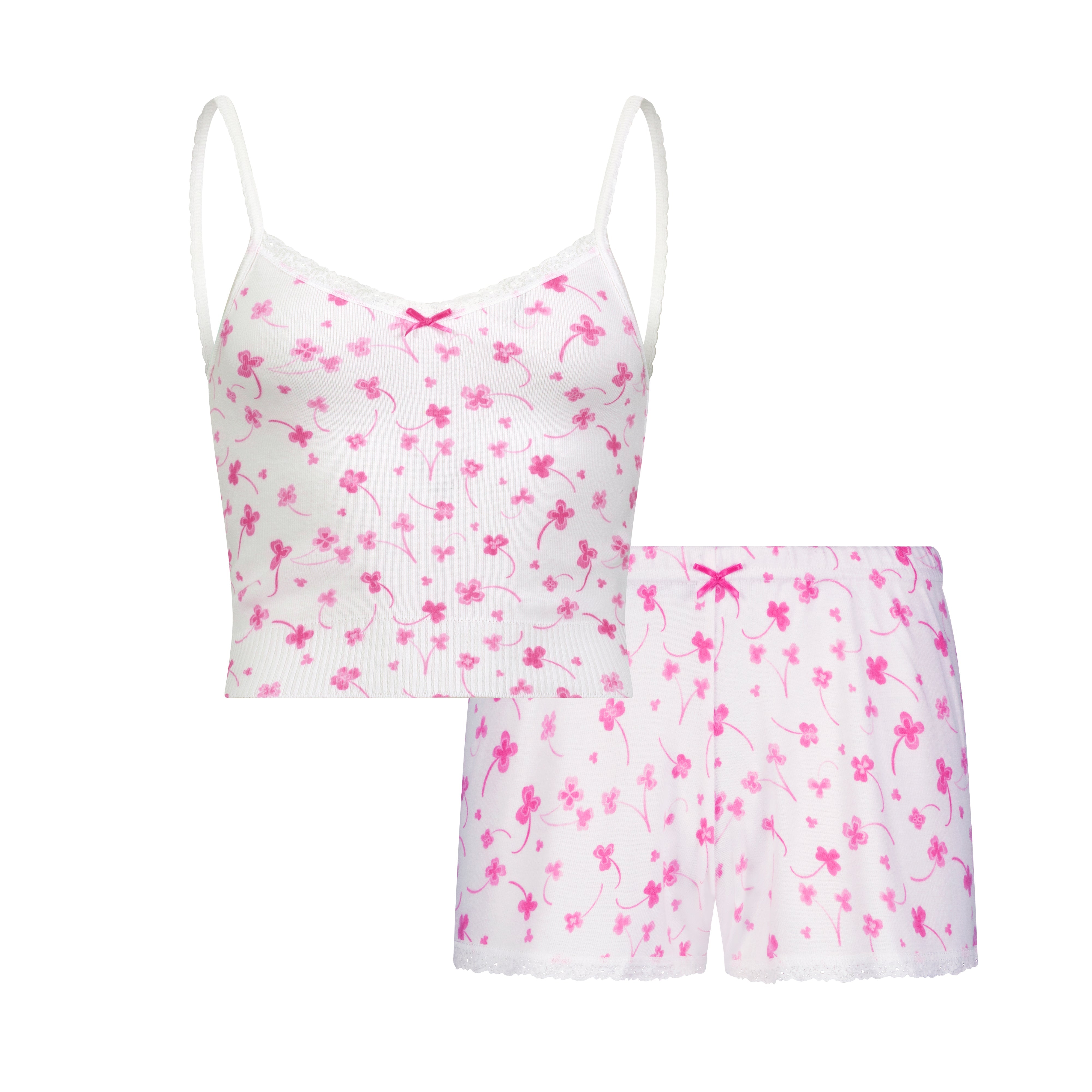 SET Liz Crop Cami & Short Mid Rise - Pink Clover Print