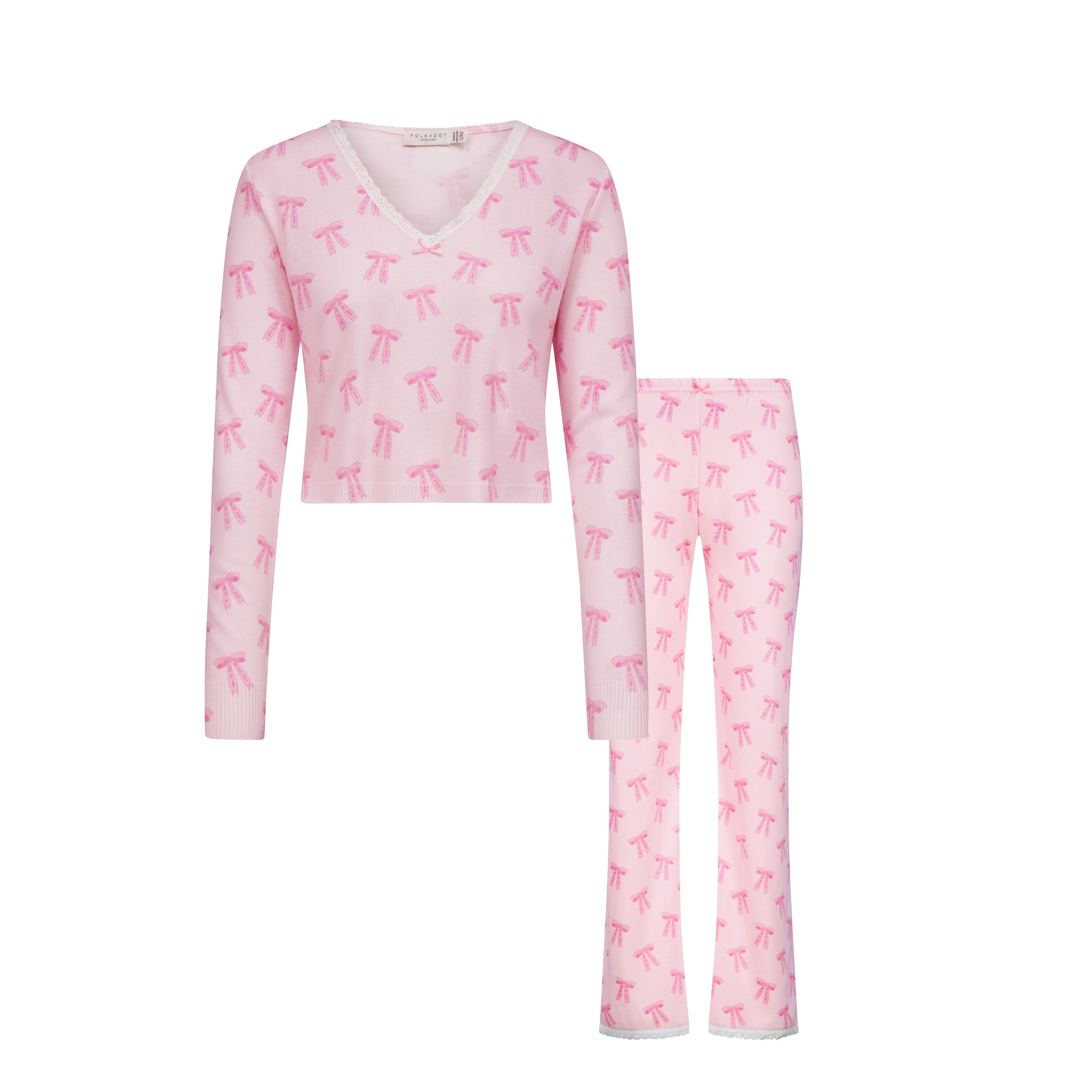 SET Crop V Slouchy & Long Pant - Pink Forever Love Bow