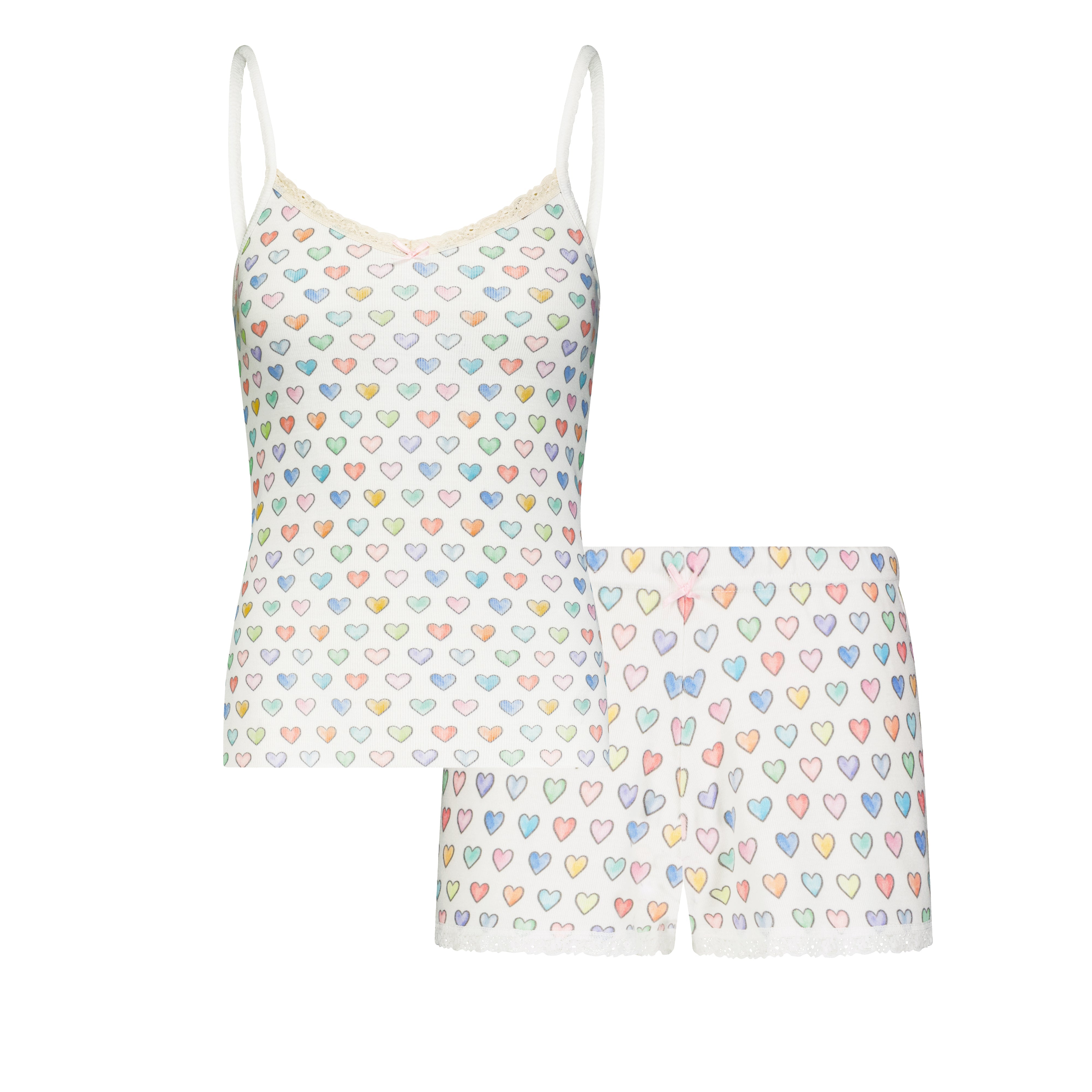 SET Patti Cami & Short Mid Rise - Rainbow Hearts Print