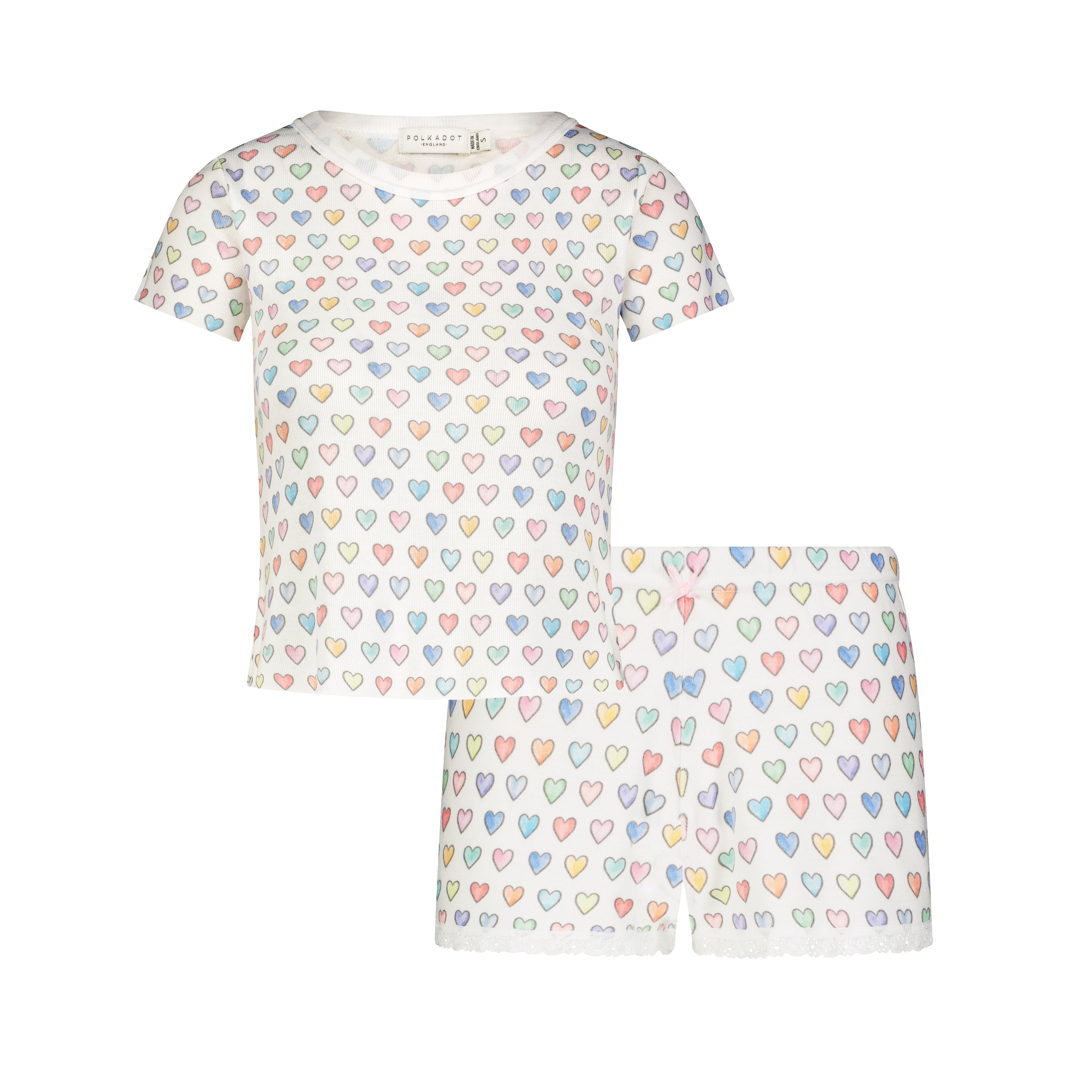 Polkadot SET Baby Crop Tee & Short Mid Rise - Rainbow Hearts Print
