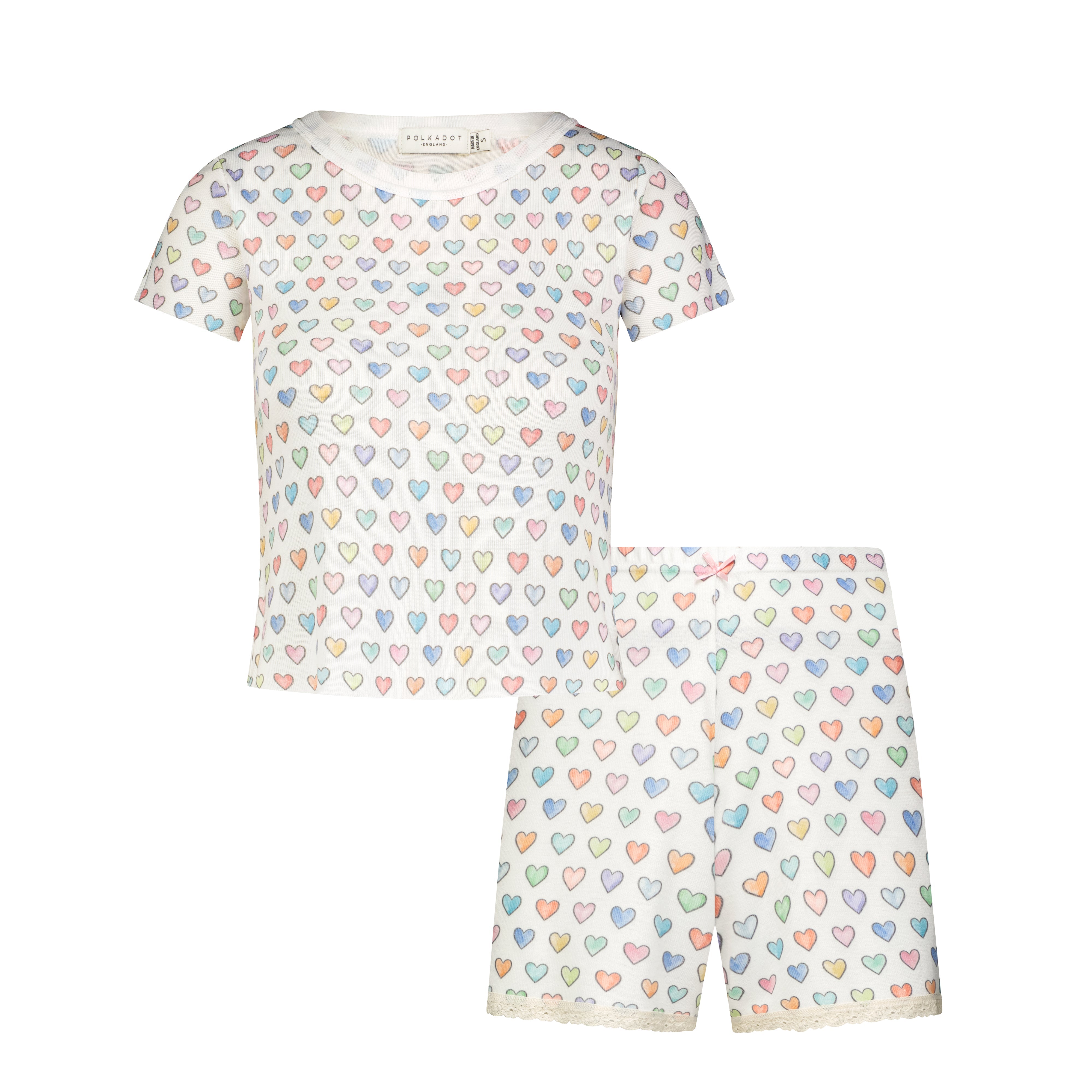 Polkadot SET Baby Crop Tee & Long Short - Rainbow Hearts Print