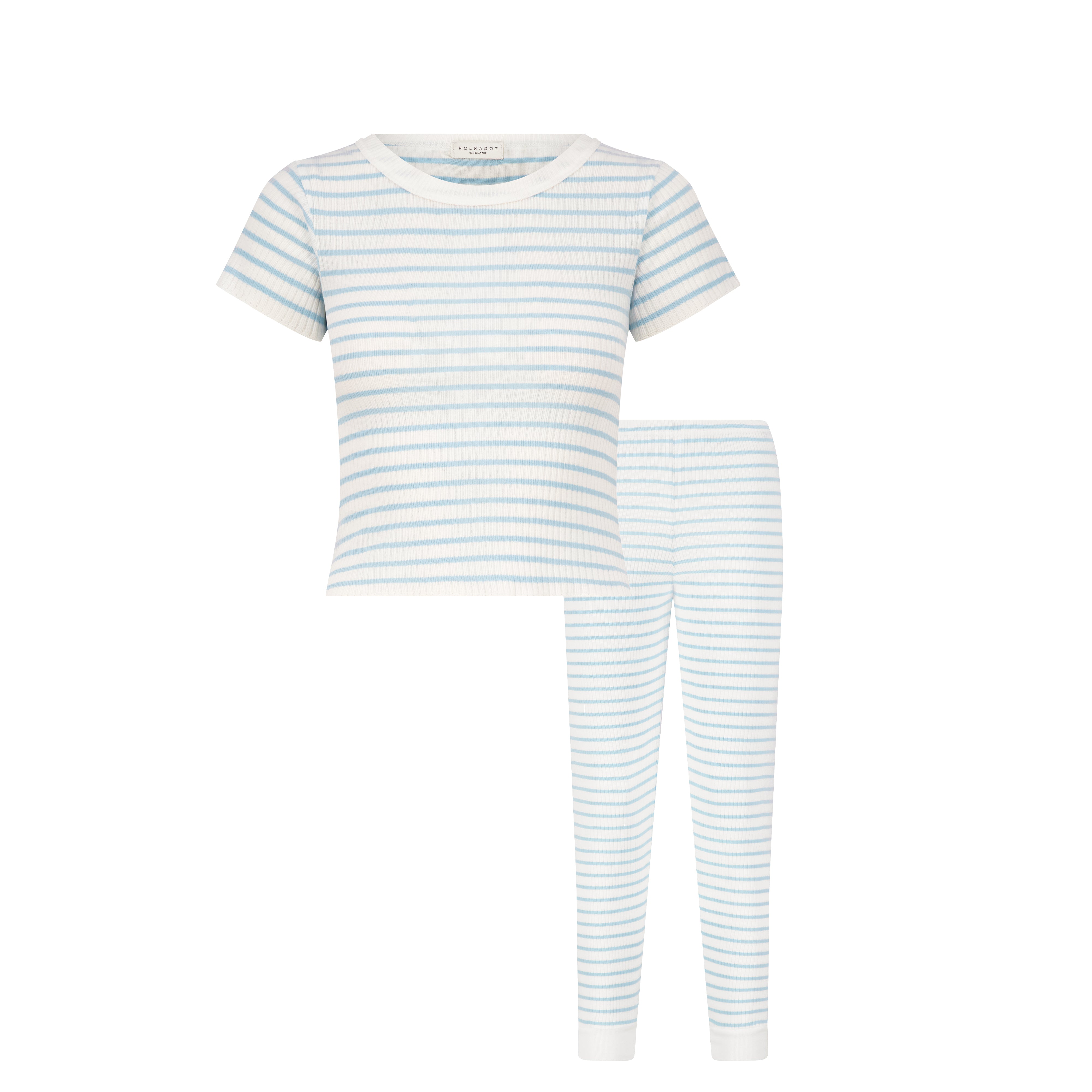 SET Baby Crop Tee & Jogger - Blue Wide Harbor Rib Stripe