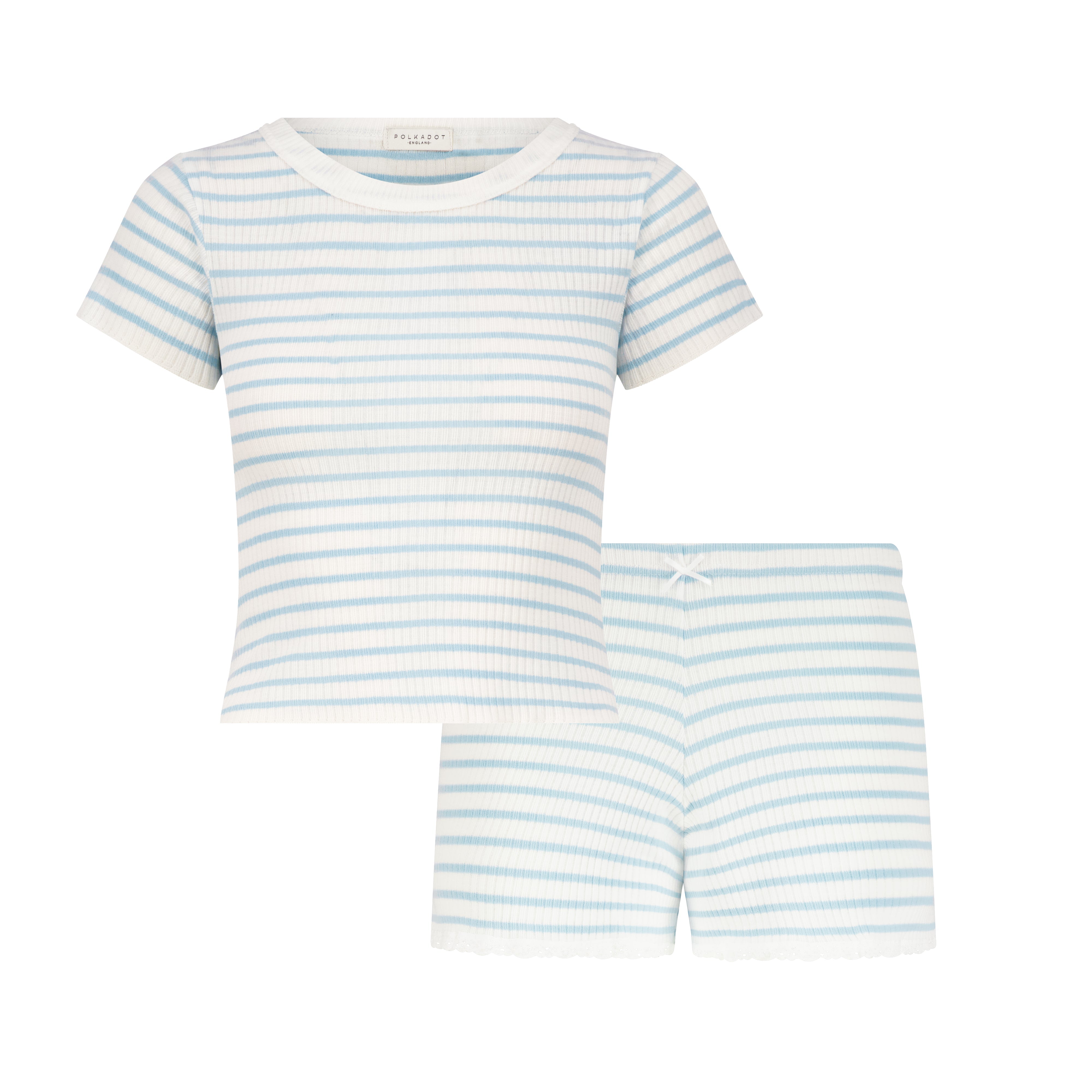 SET Baby Crop Tee & Long Short Hi Rise - Blue Wide Harbor Rib Stripe