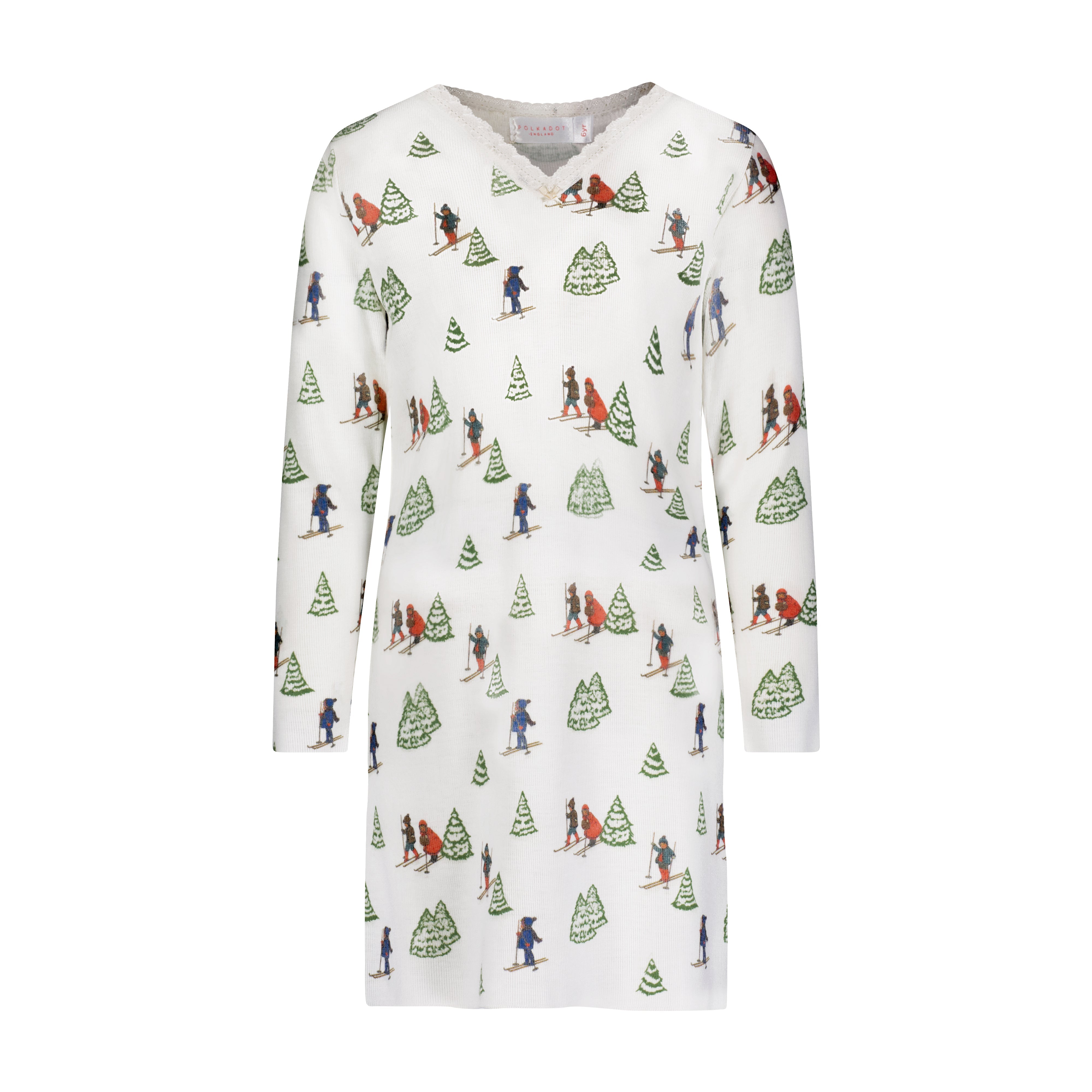 Girls Dress V Long Sleeve - Vintage Ski Print