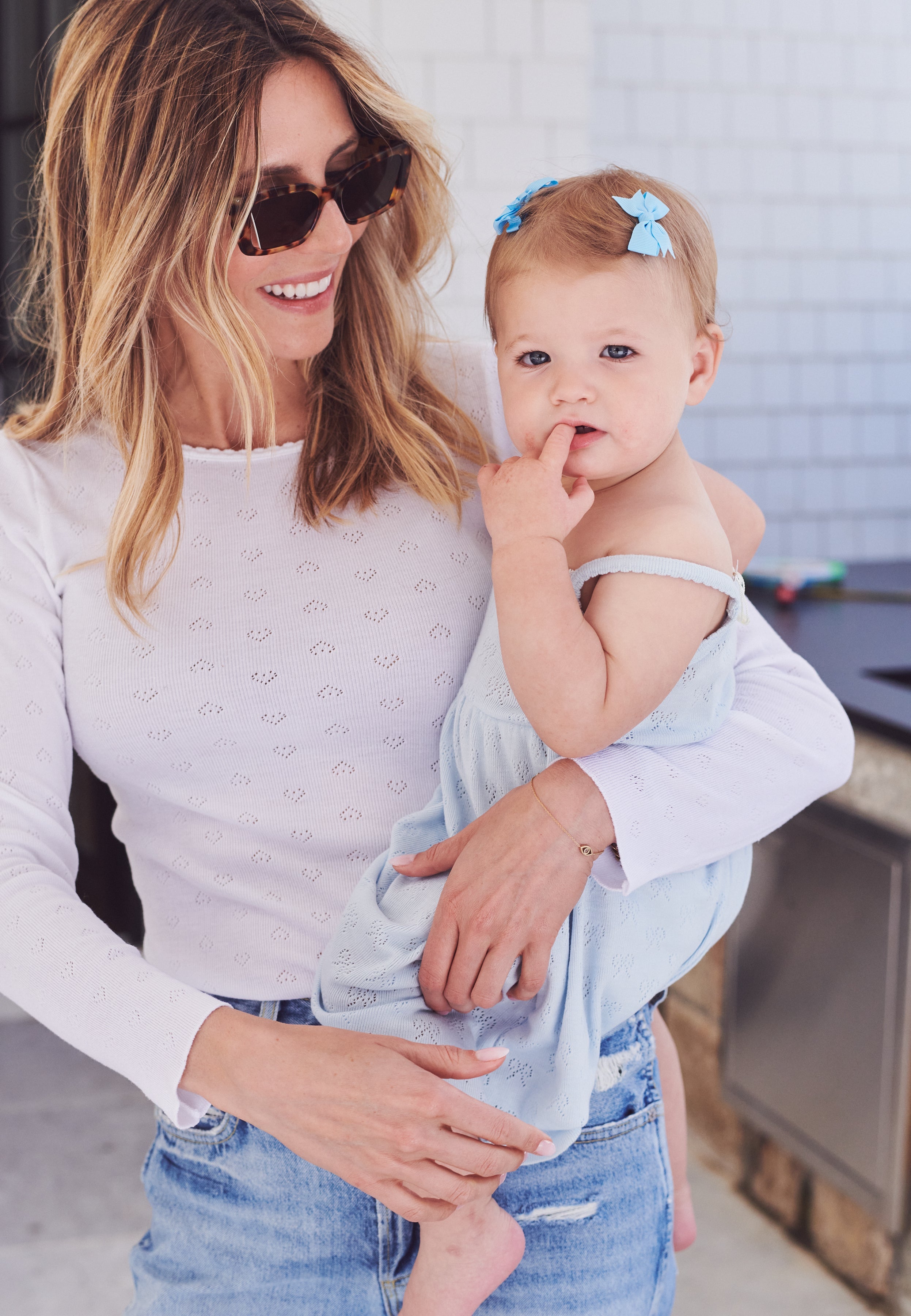 Val Crew Long Sleeve - Pearl White Hearts Pointelle