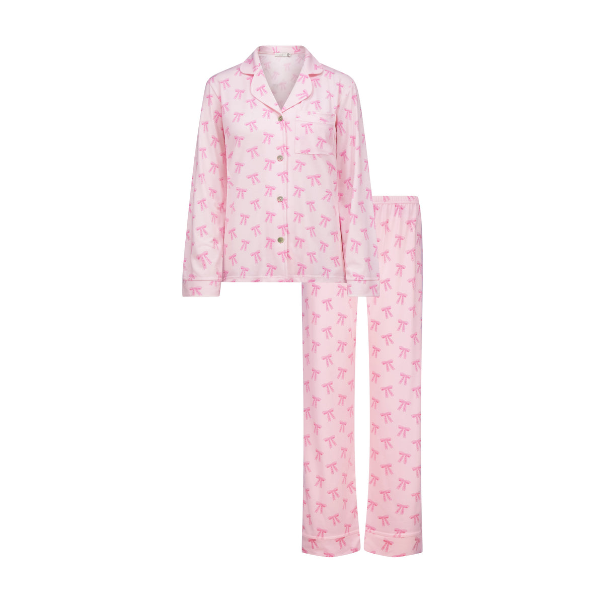 Charley Classic Long Sleeve & Pant Pajama Set - Pink Forever Love Bow Print