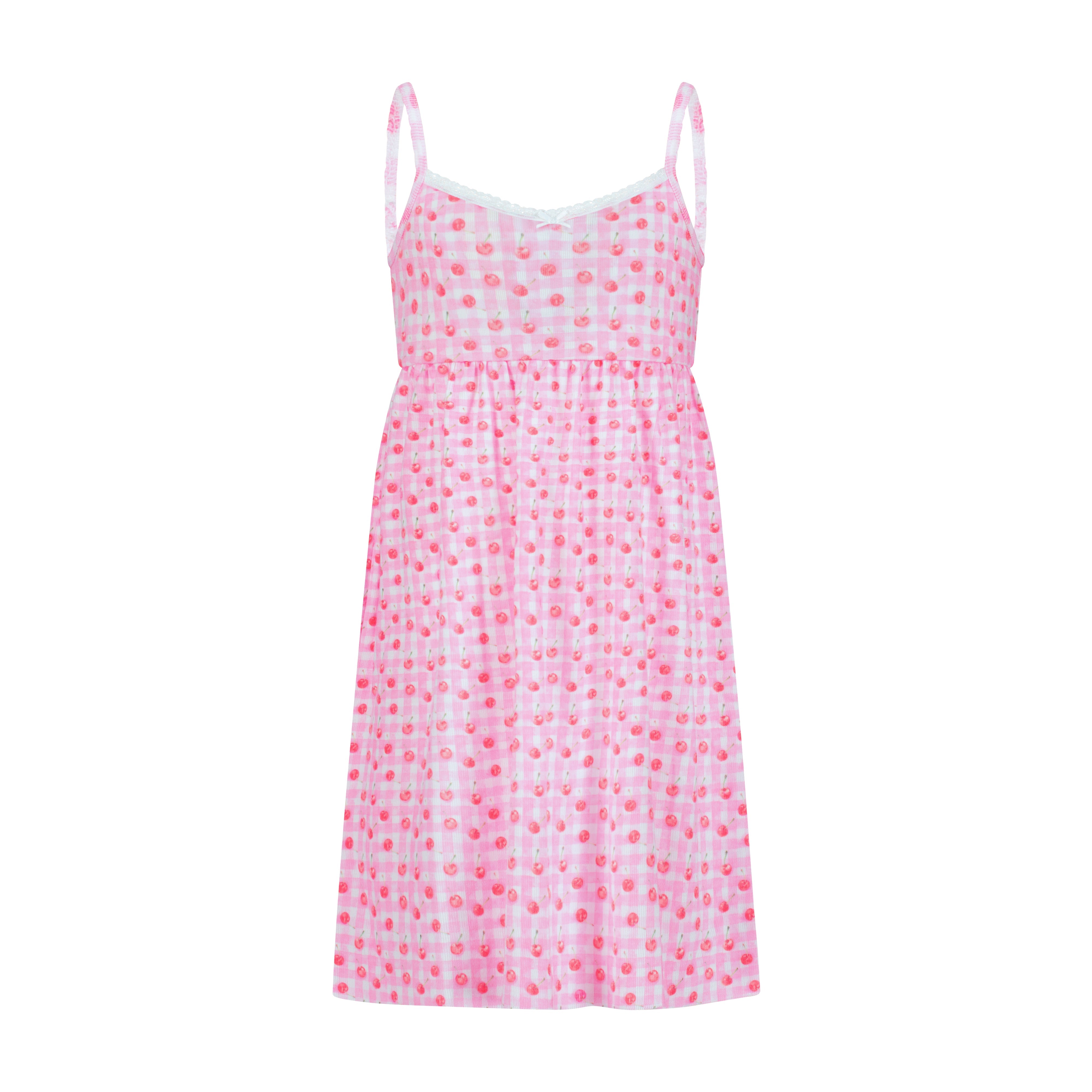 Girls Lee Babydoll Gown - Cherry Gingham Print