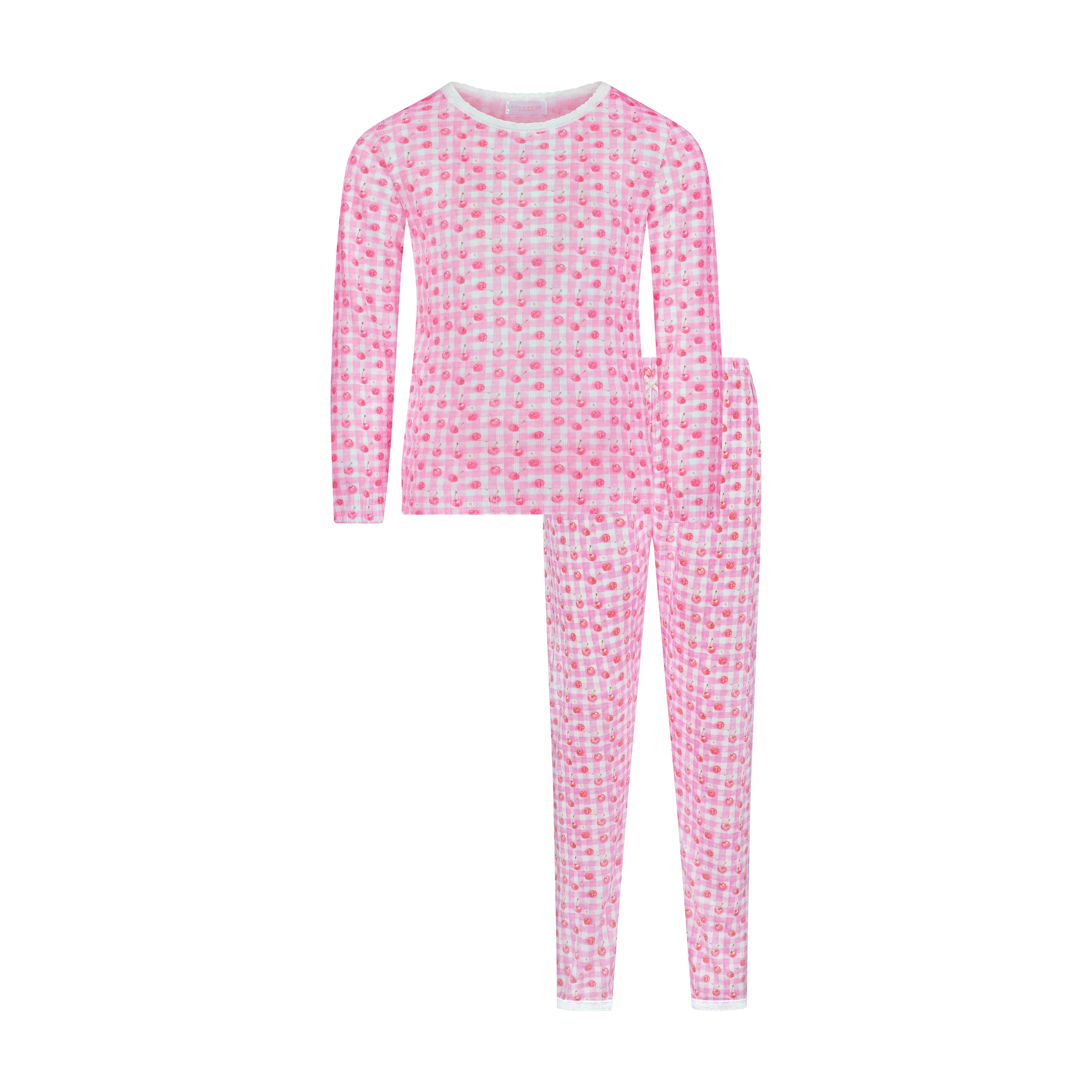 Girls Classic Set Crew LS & Pant - Cherry Gingham Print