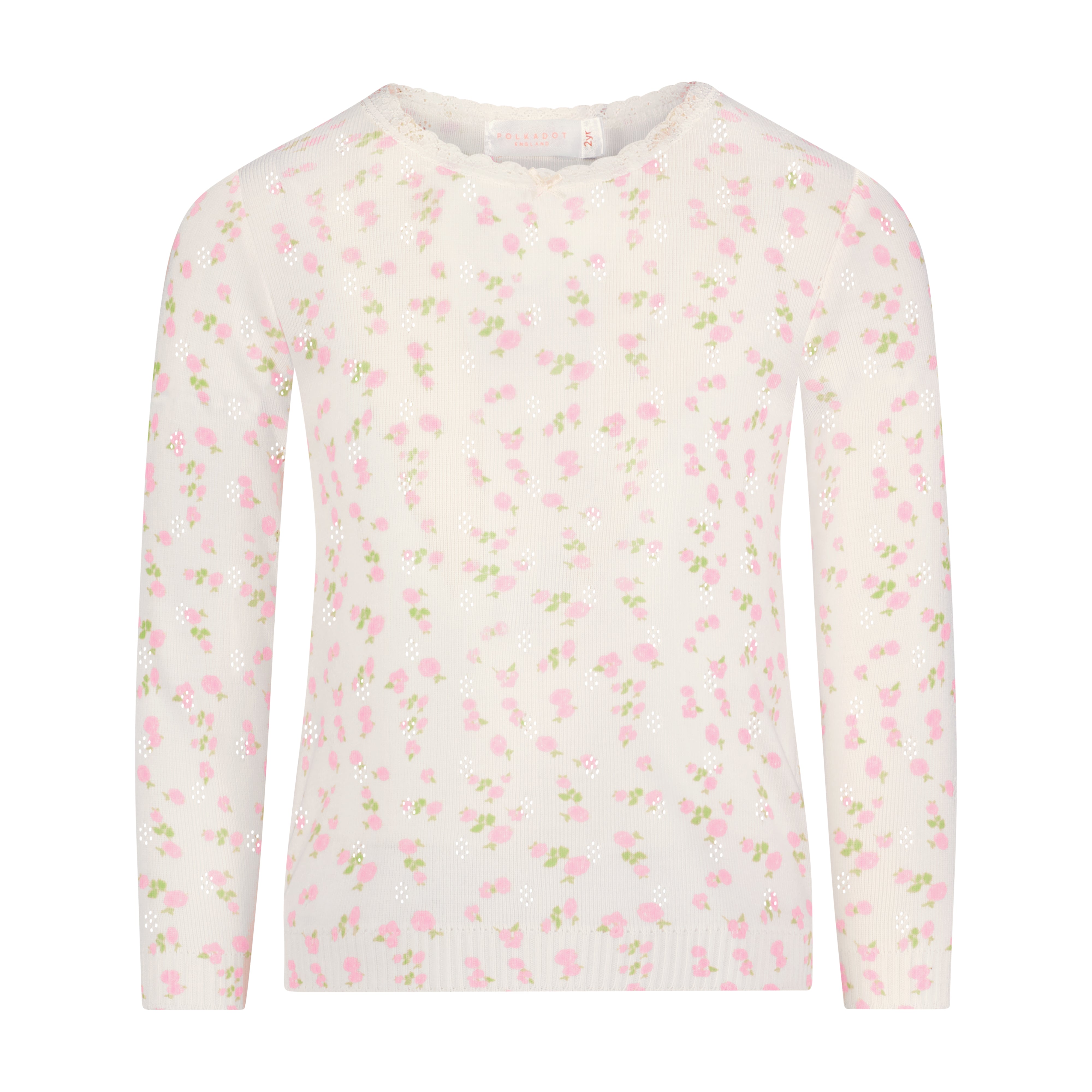 Baby & Girls Classic Set Crew LS & Pant - Pink Garden Pointelle