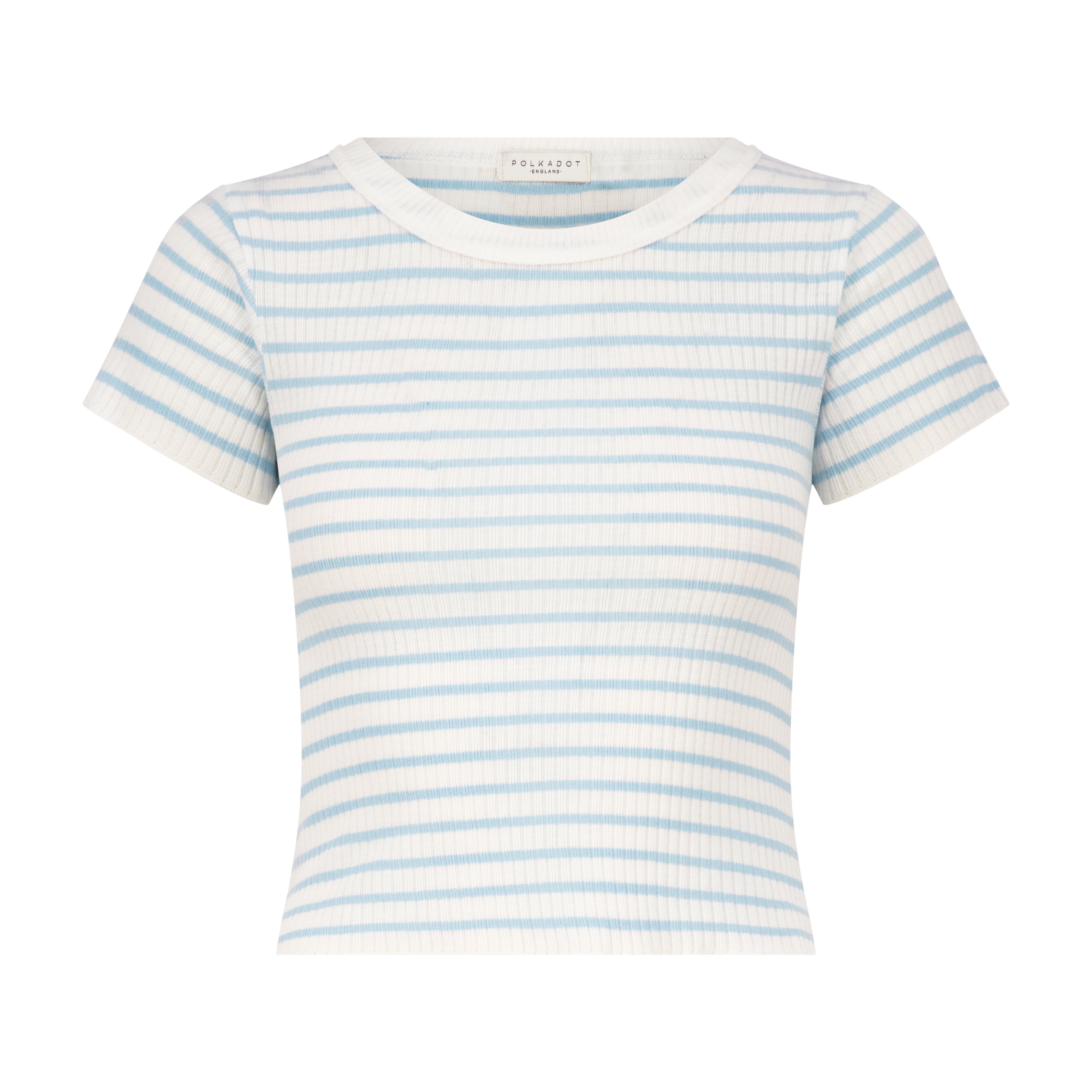 SET Baby Crop Tee & Long Short Hi Rise - Blue Wide Harbor Rib Stripe