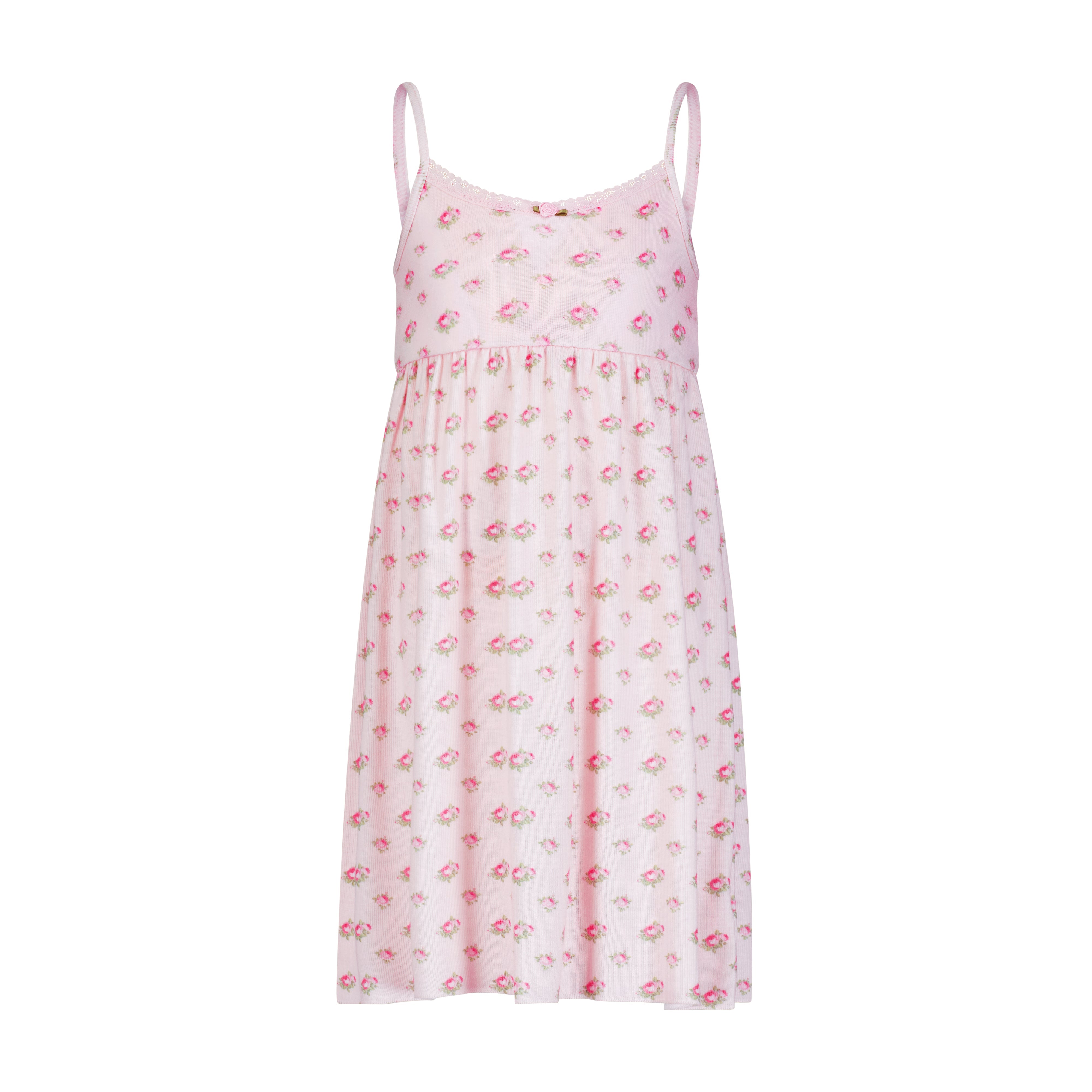 Girls Babydoll Gown - Pink Vintage Ditsy Rose Print