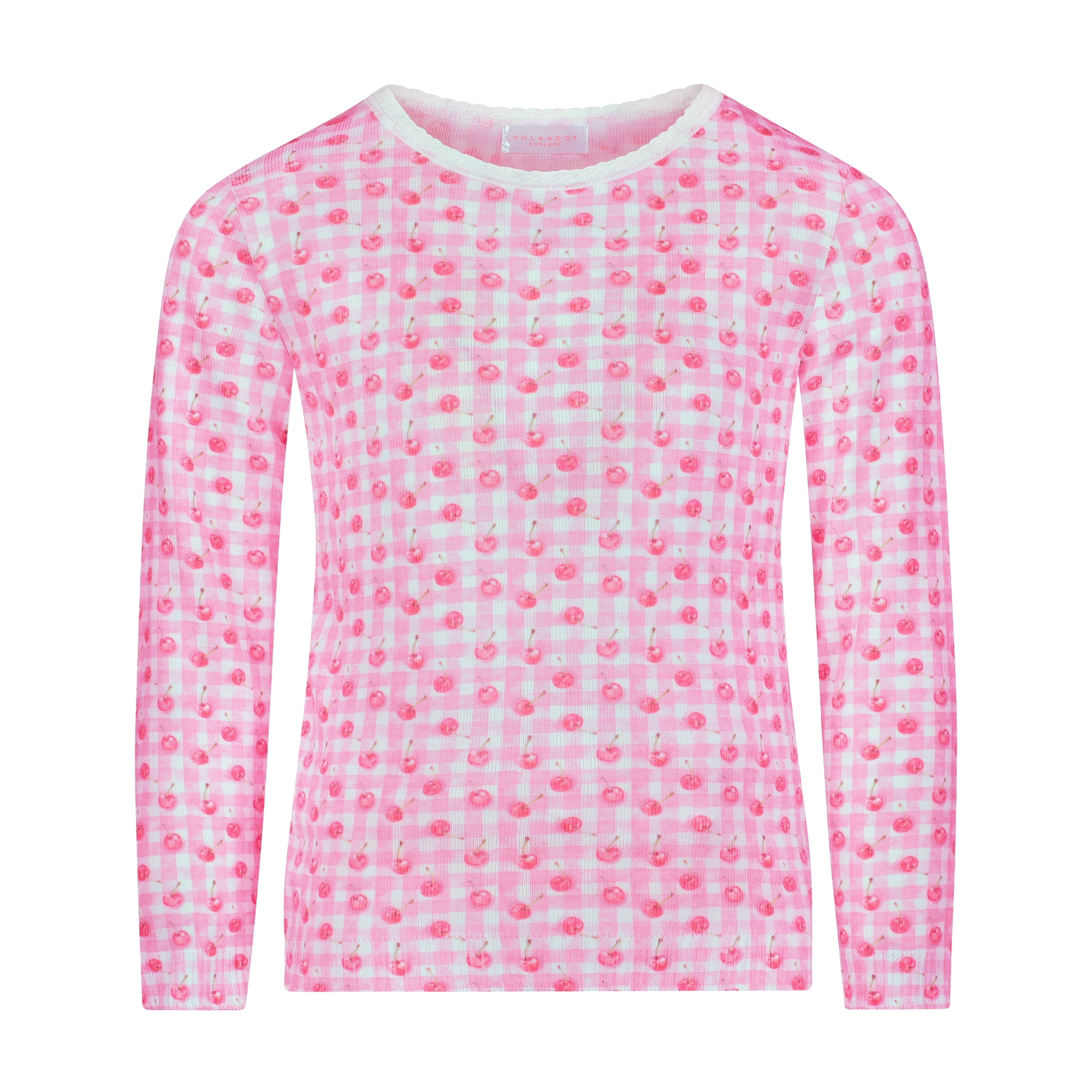 Girls Classic Set Crew LS & Pant - Cherry Gingham Print