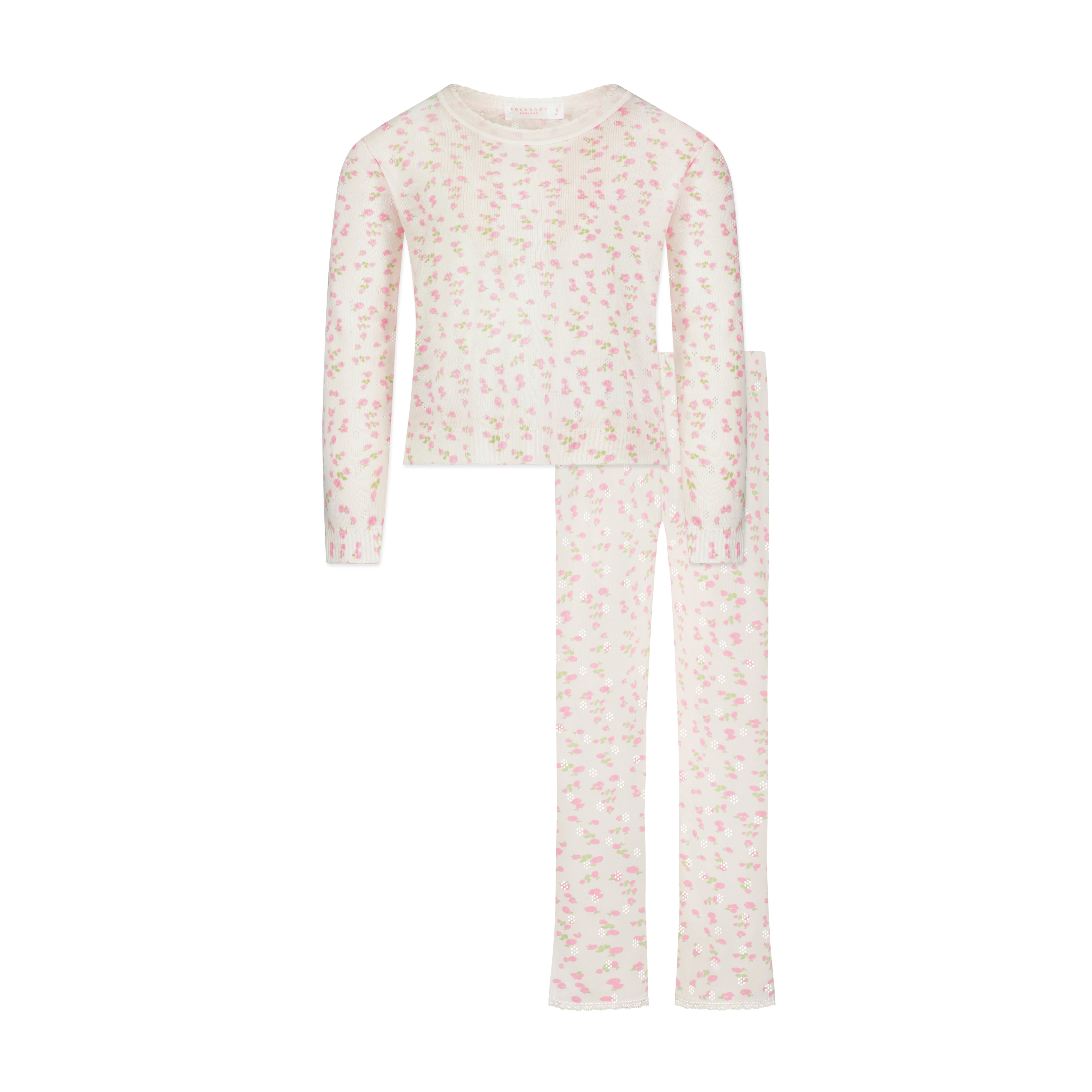 Girls Rachel Set Slouchy Top & Wide Leg Pant - Pink Garden Pointelle