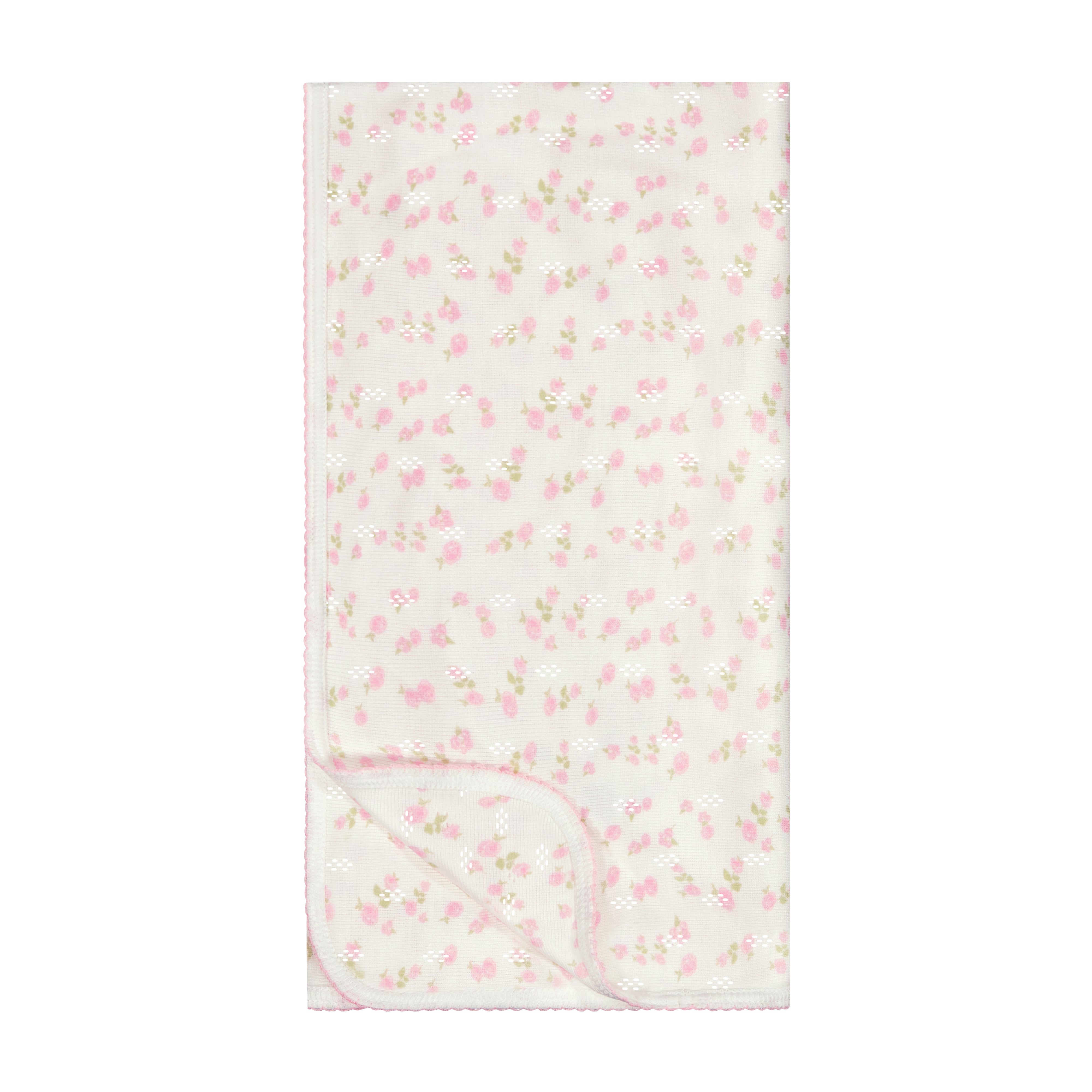 Girls Baby Blanket - Pink Garden Pointelle