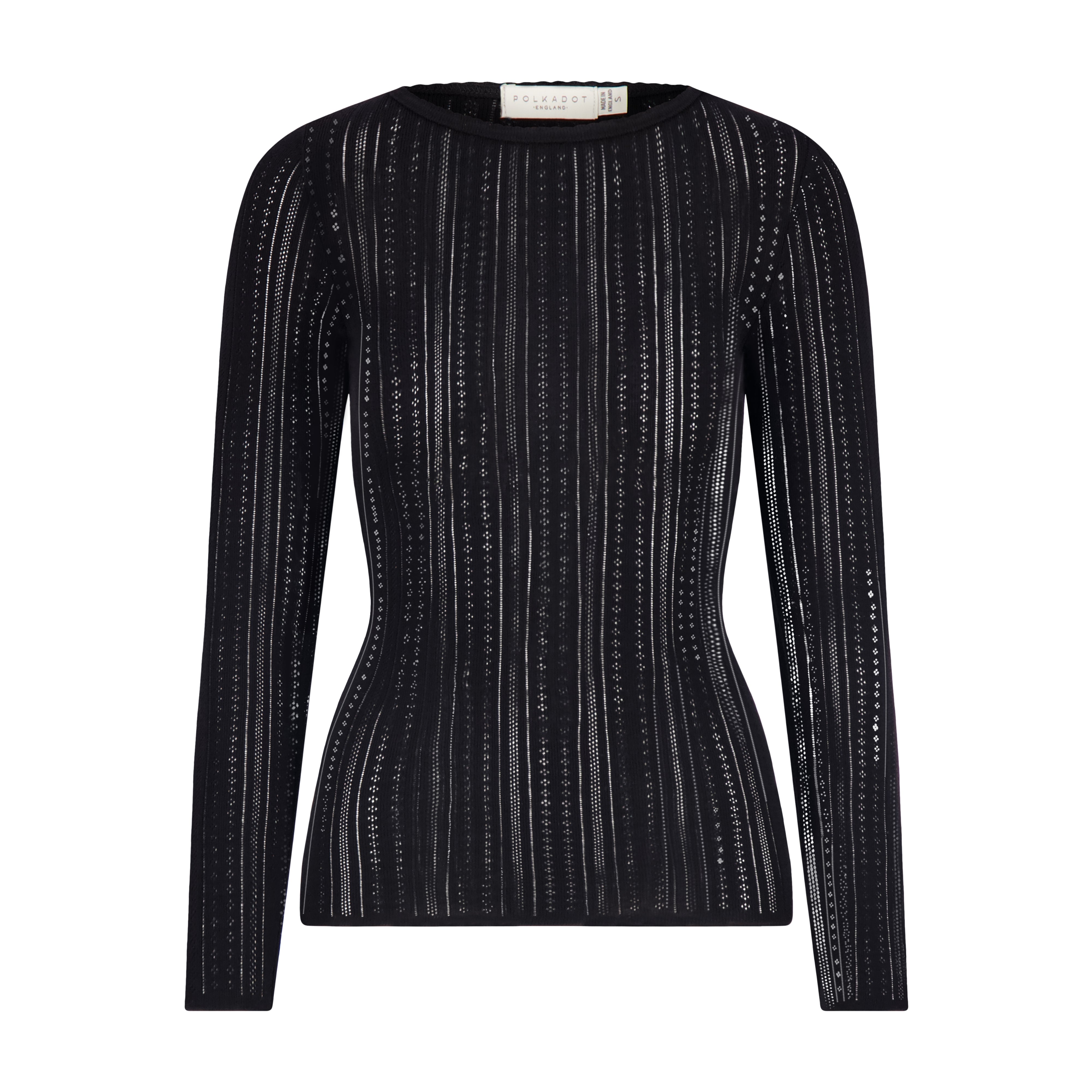 Val Crew Long Sleeve - Black Windsor Pointelle