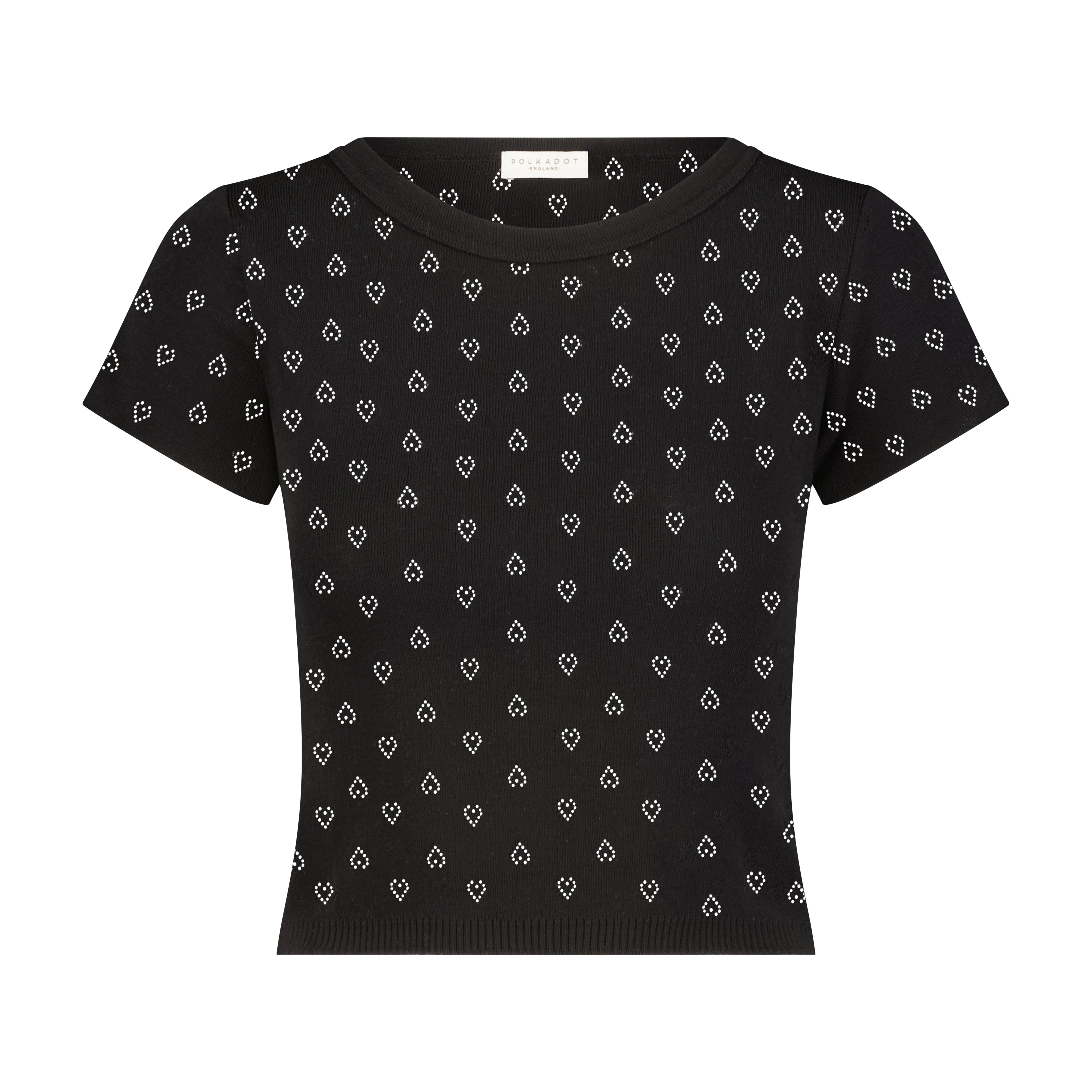 Baby Crop Tee - Black Hearts Pointelle