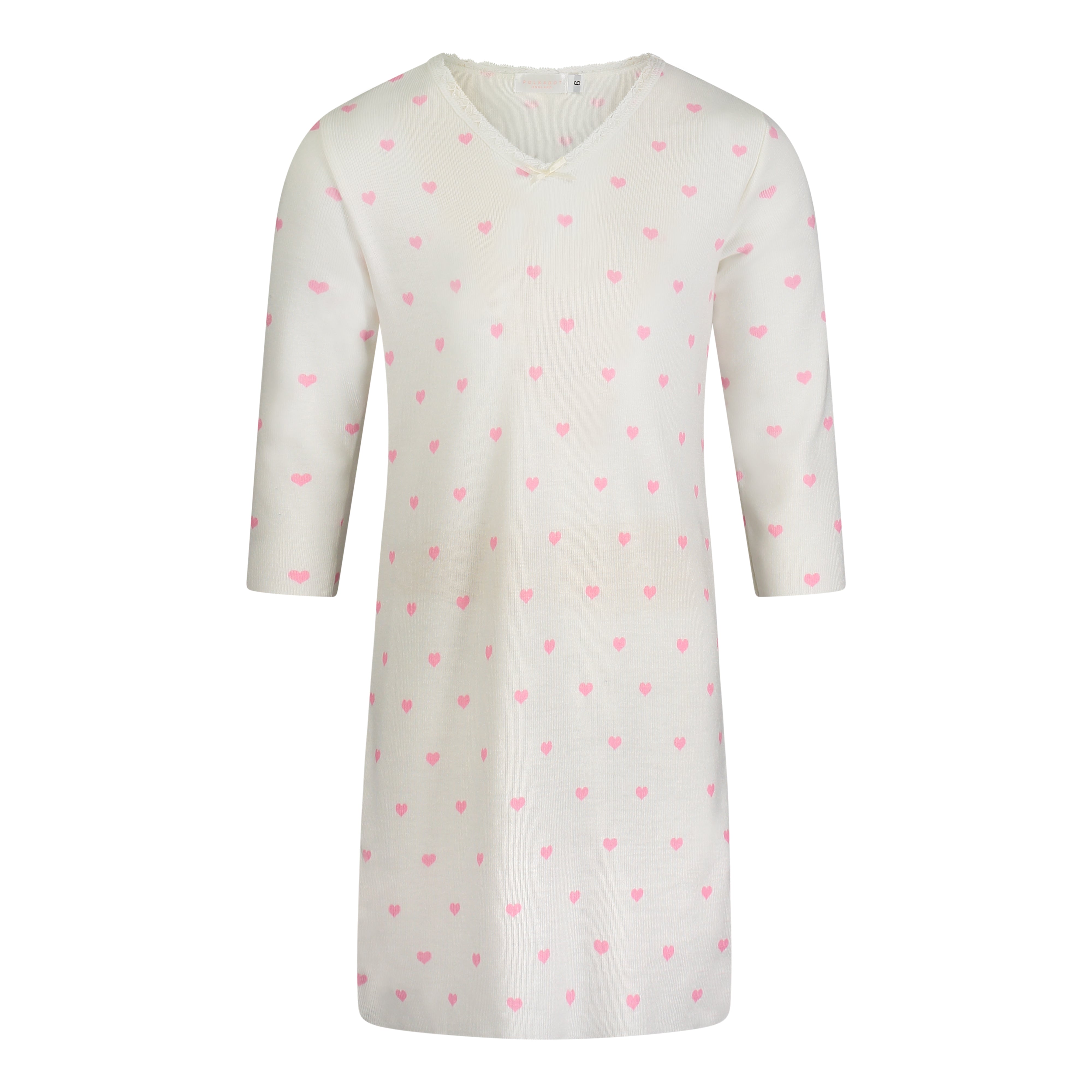 Girls Dress V Long Sleeve - Pink Hearts Print