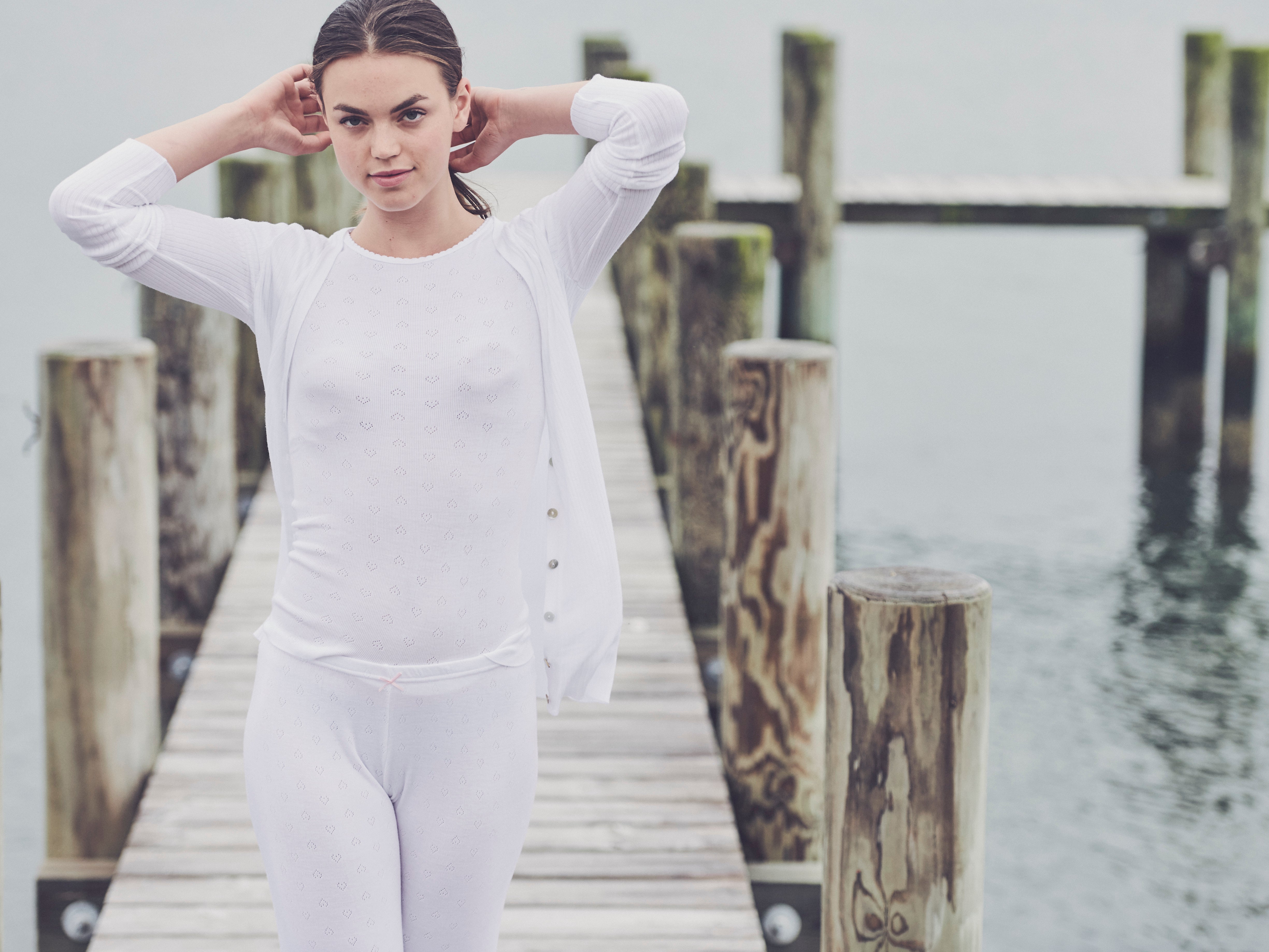 Slouchy V Cardigan - Pearl White Rib Knit