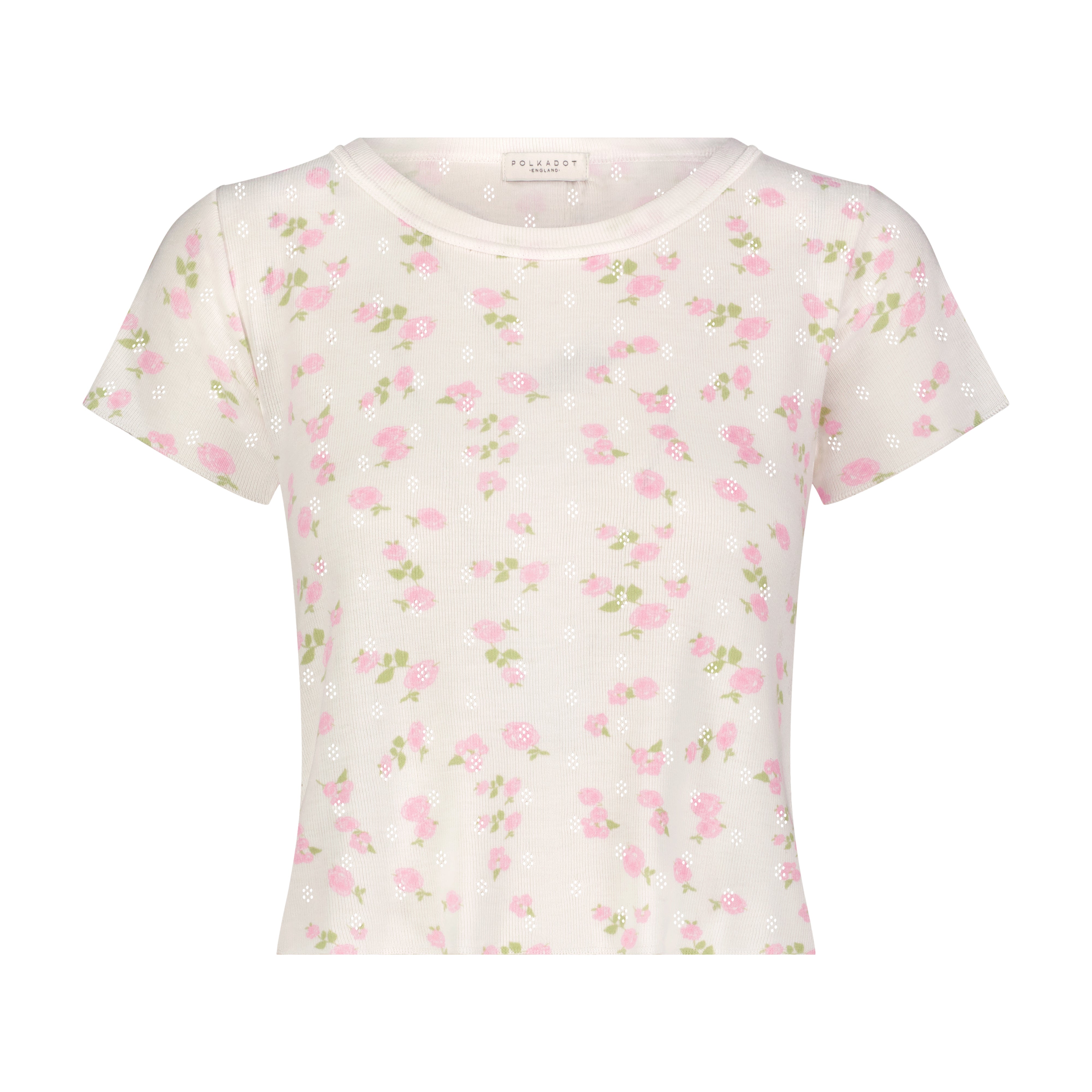 Ann Baby Cropped Tee - Pink Garden Pointelle