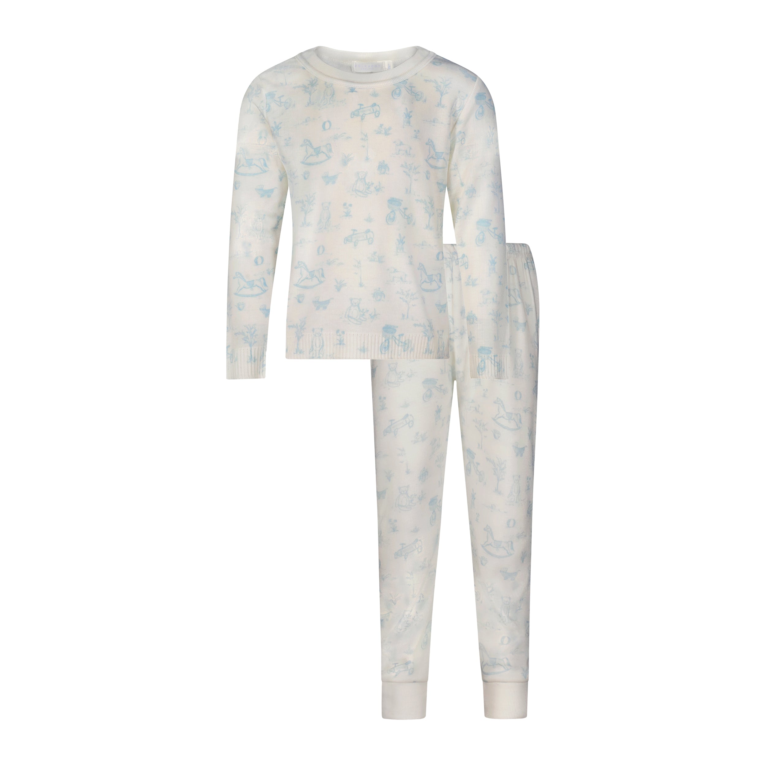 Polkadot Baby Boys Set Crew LS & Pant - Blue Toile Print