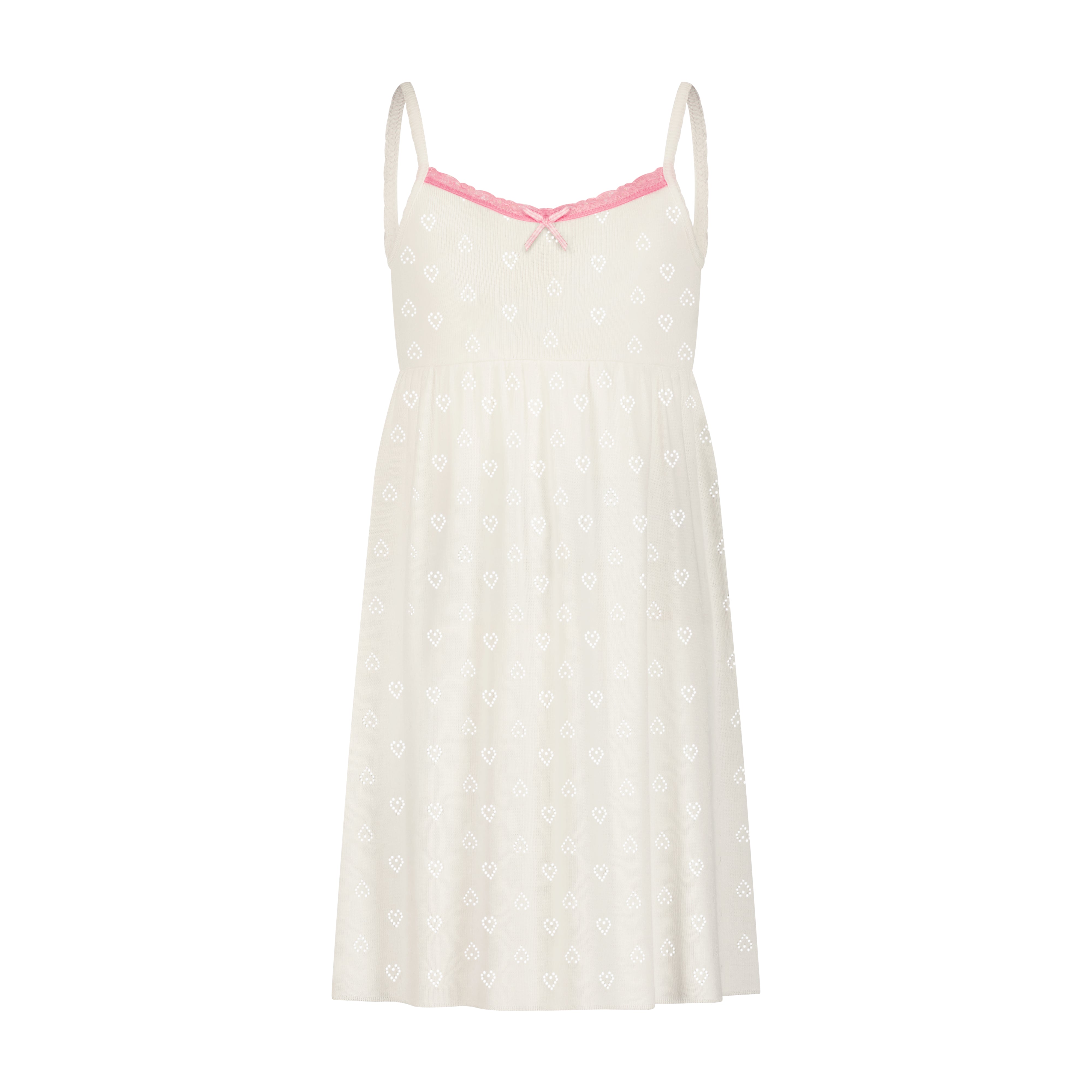 Girls Babydoll Gown - Ivory Hearts Pointelle