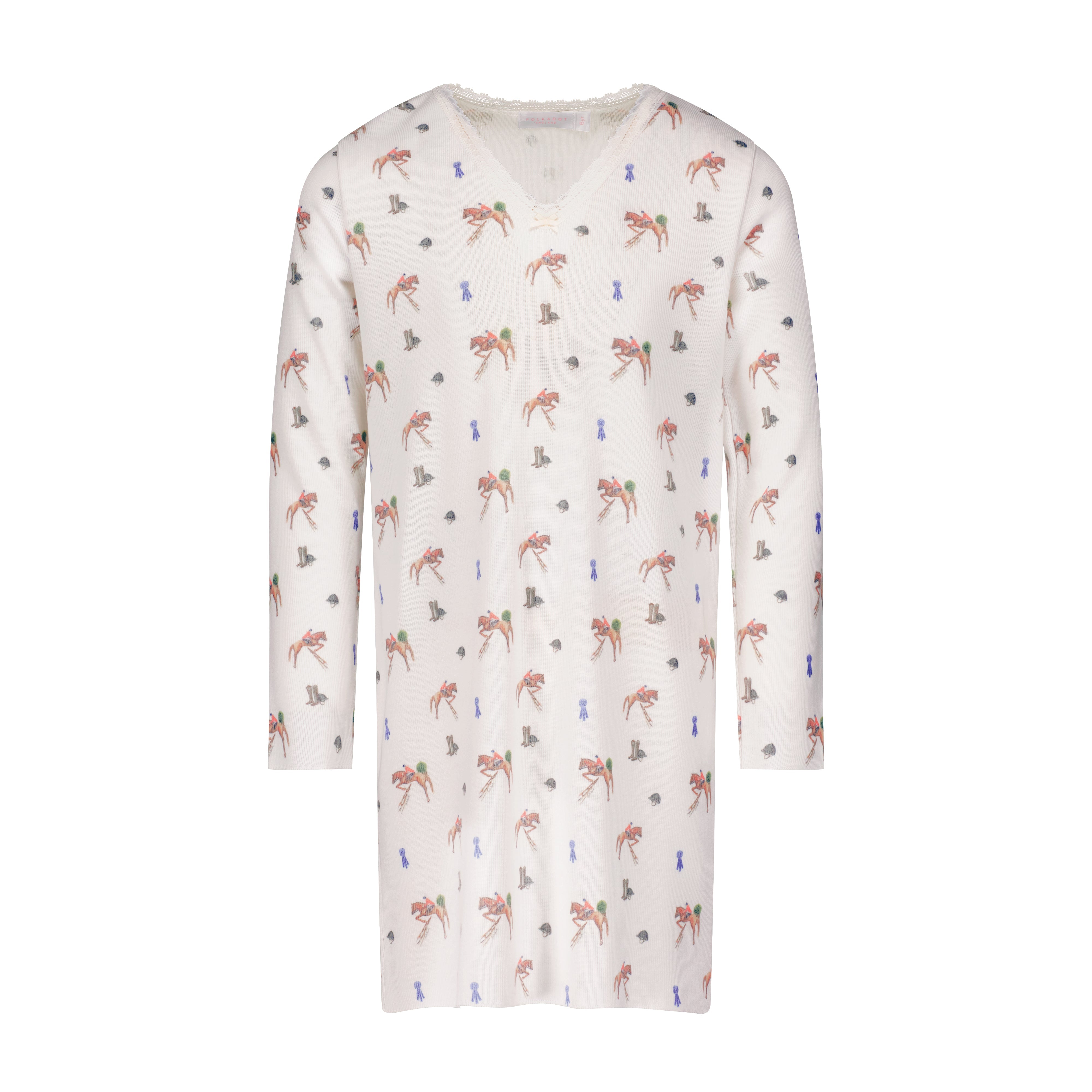 Girls Dress V Long Sleeve - Vintage Equestrian Print