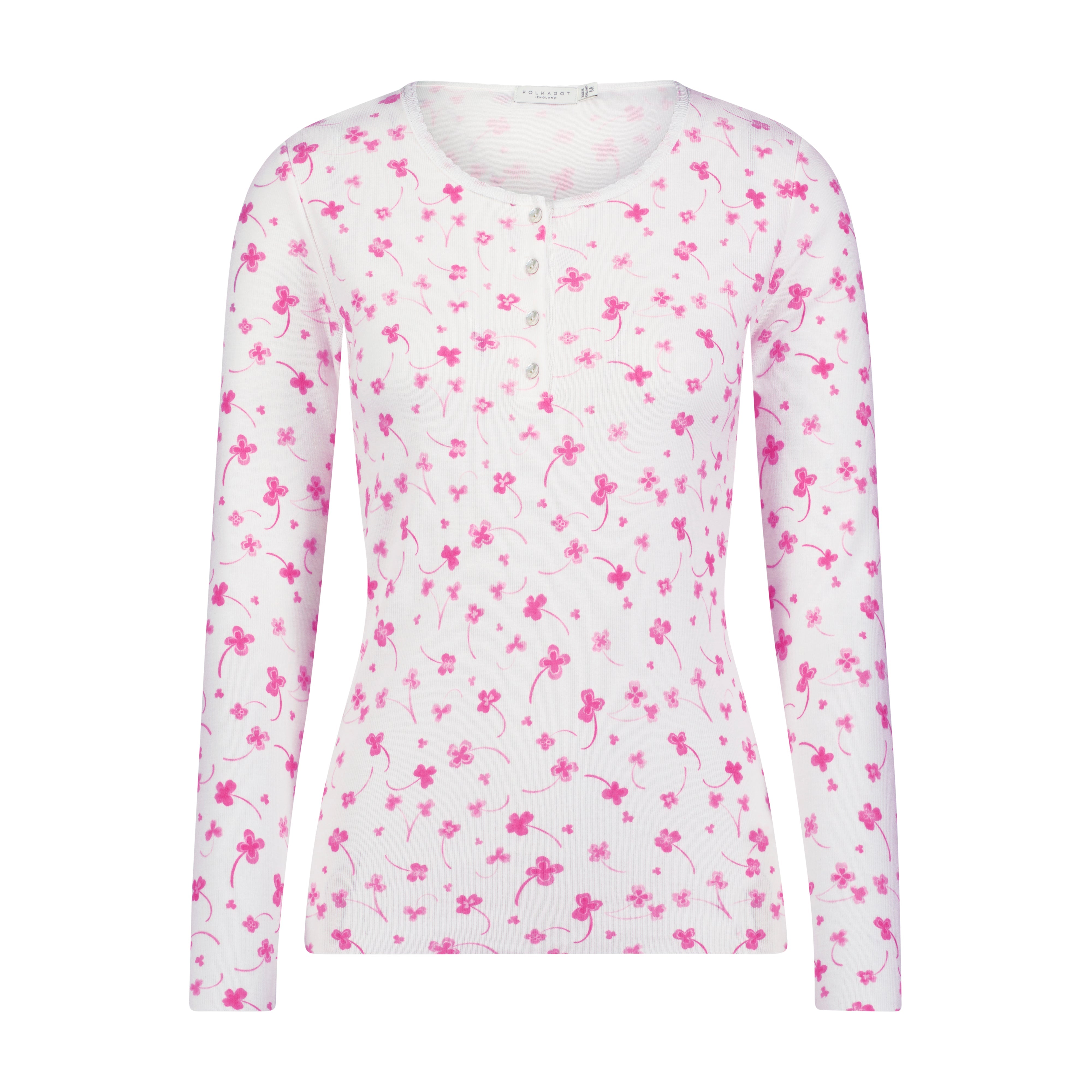 Henley Top - Pink Clover Print