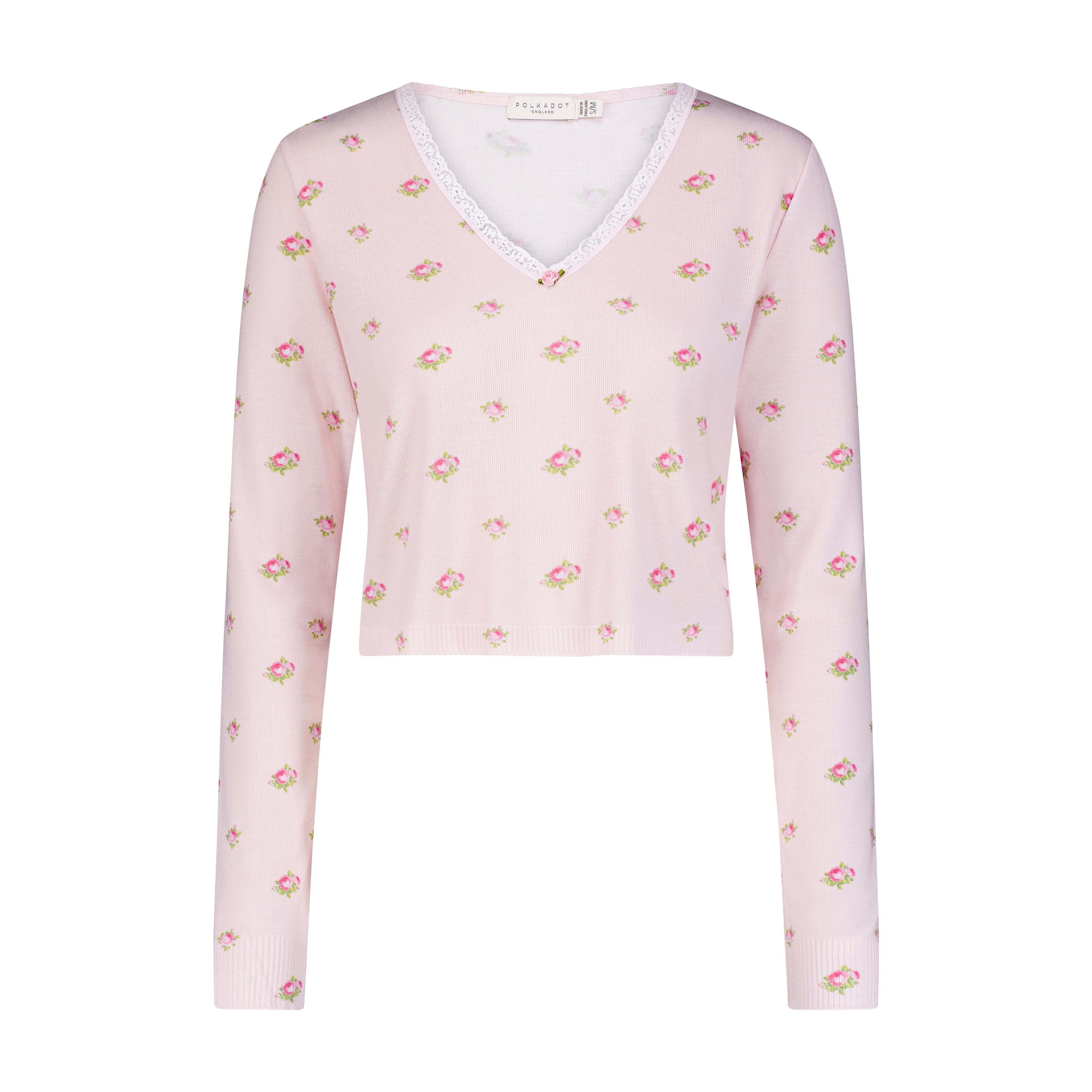 Cropped V Slouchy - Pink Vintage Rose Print
