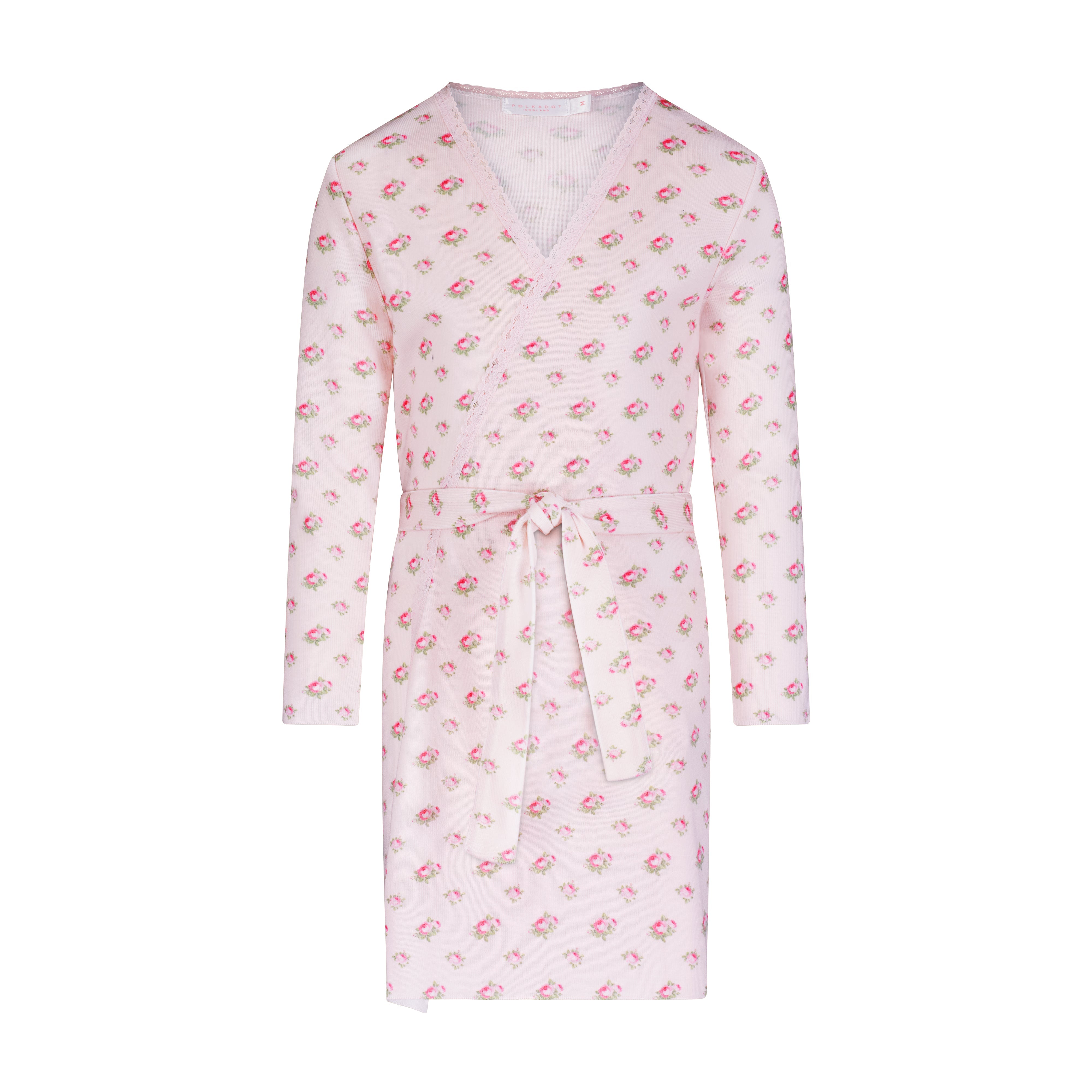 Girls Robe with Lace - Pink Vintage Ditsy Rose Print