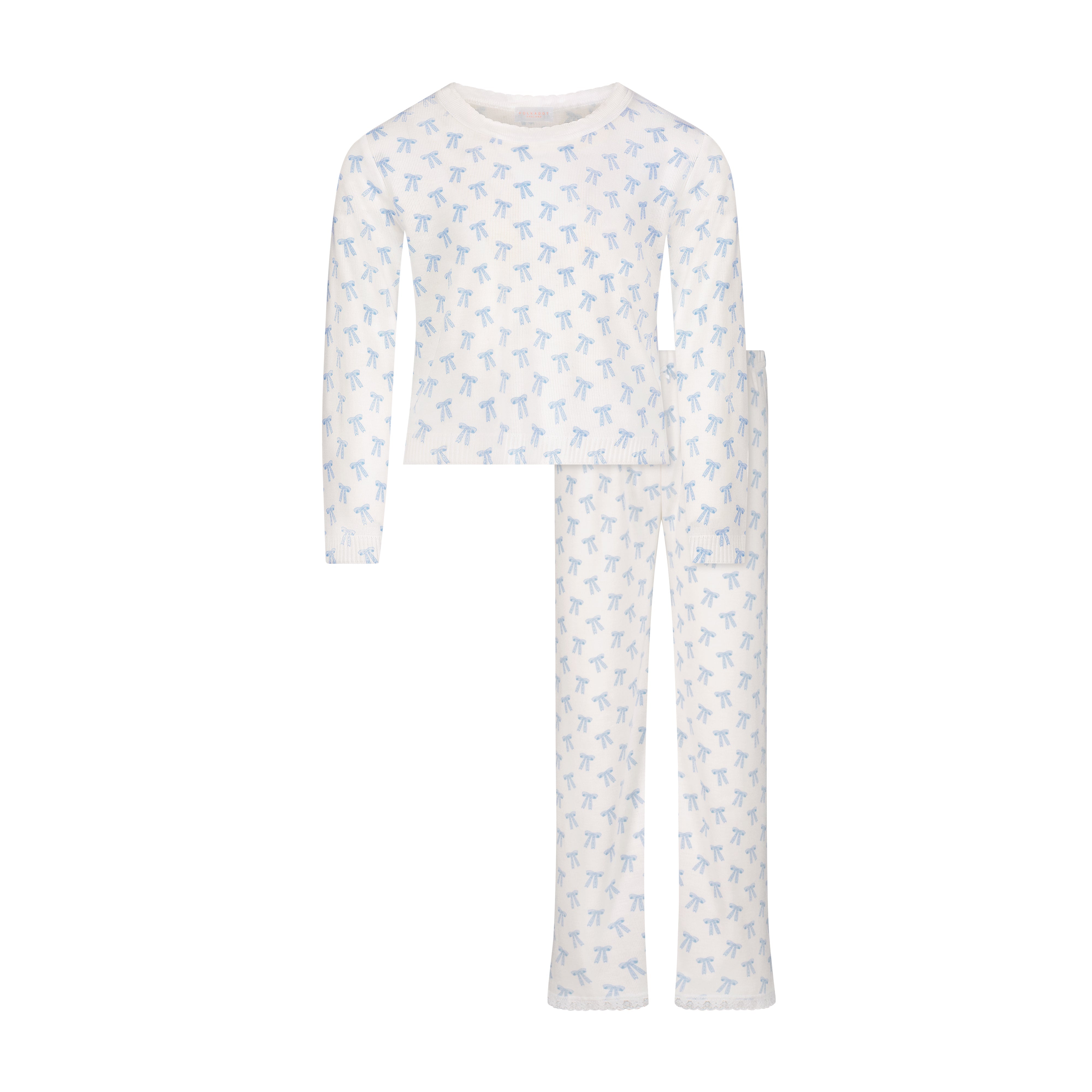 Girls Rachel Set Slouchy Top w Wide Leg Pant - Blue Forever Love Bow