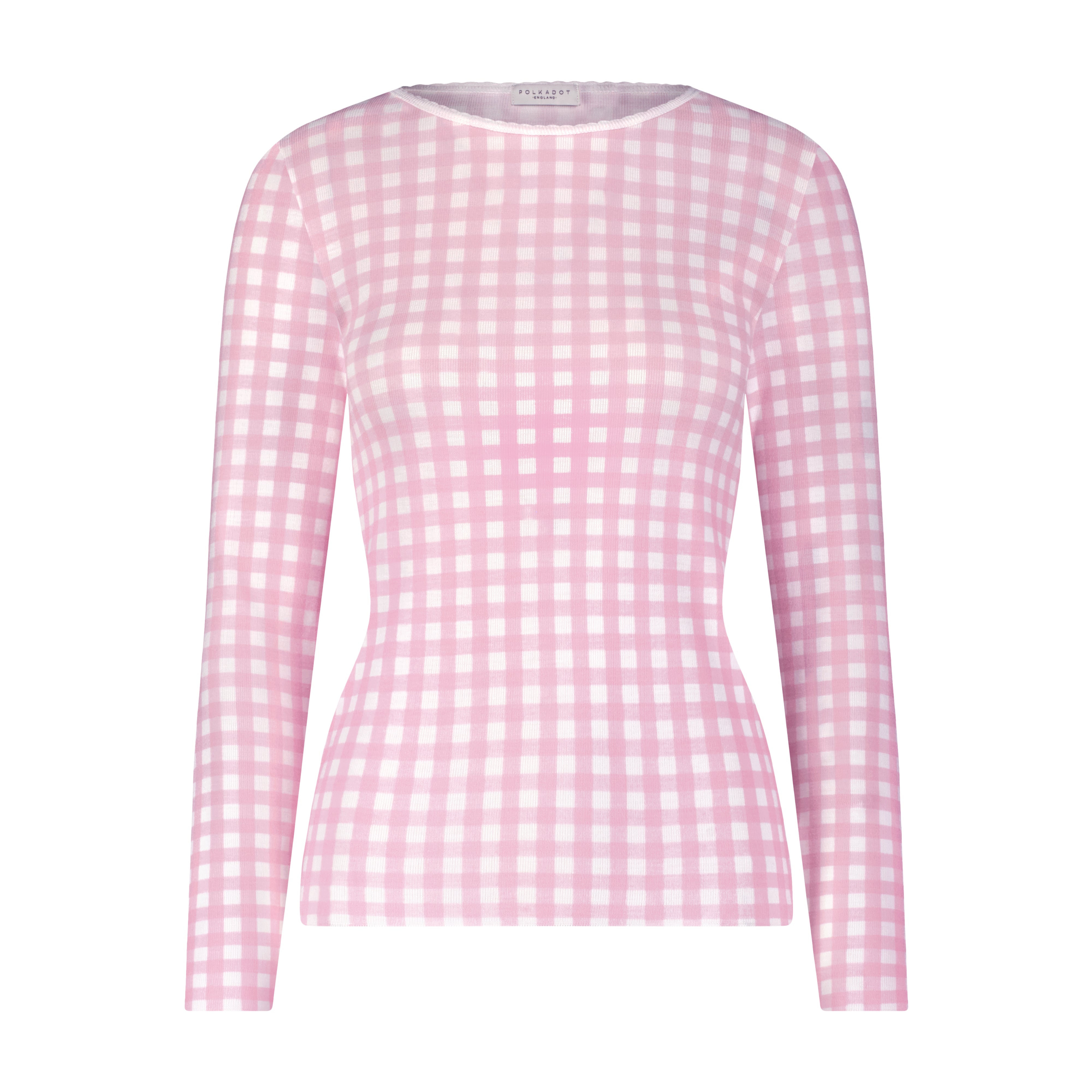 Val Crew Long Sleeve - Pink Large Gingham Print