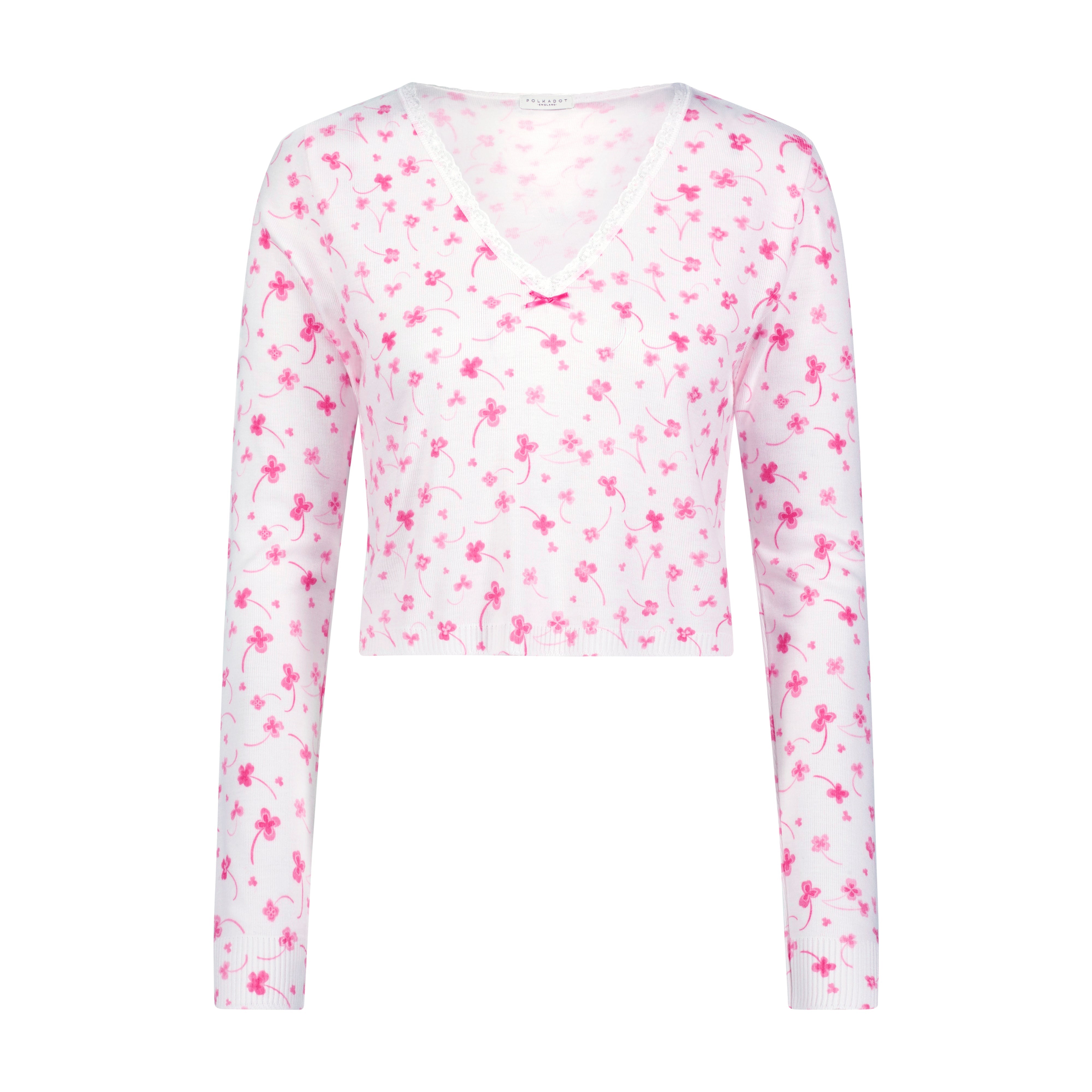 Cropped V Slouchy - Pink Clover Print