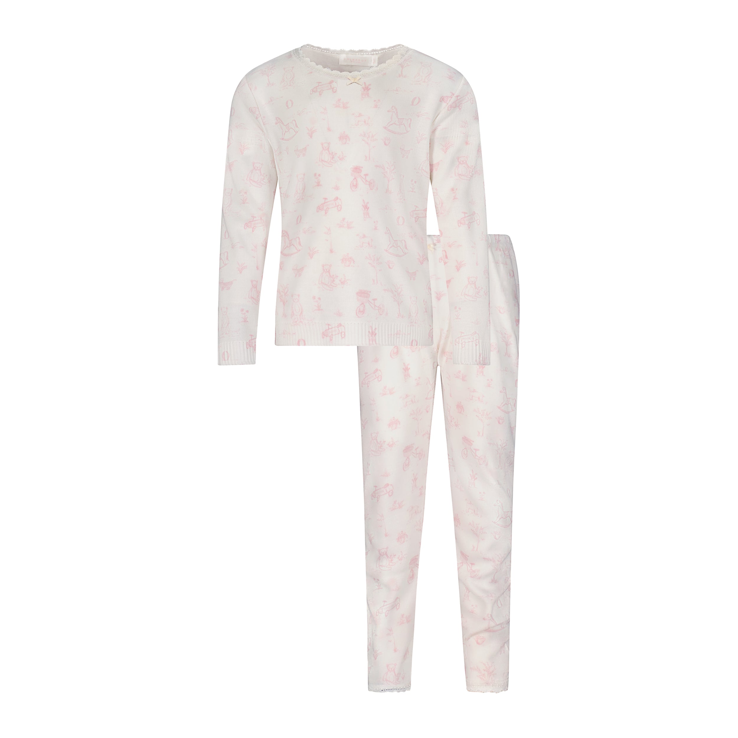Polkadot Girls & Baby Classic Set Crew LS & Pant - Pink Toile Print