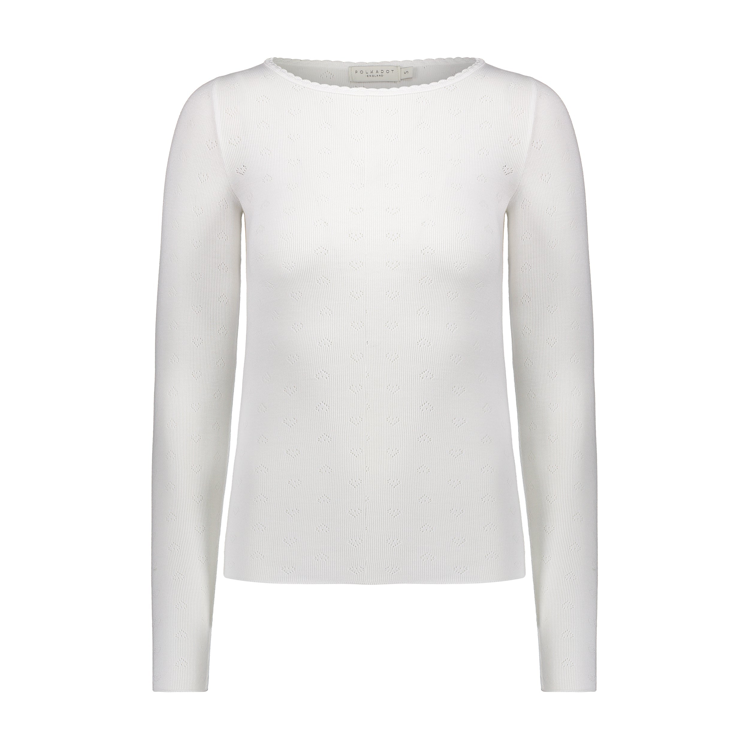 Val Crew Long Sleeve - Pearl White Hearts Pointelle