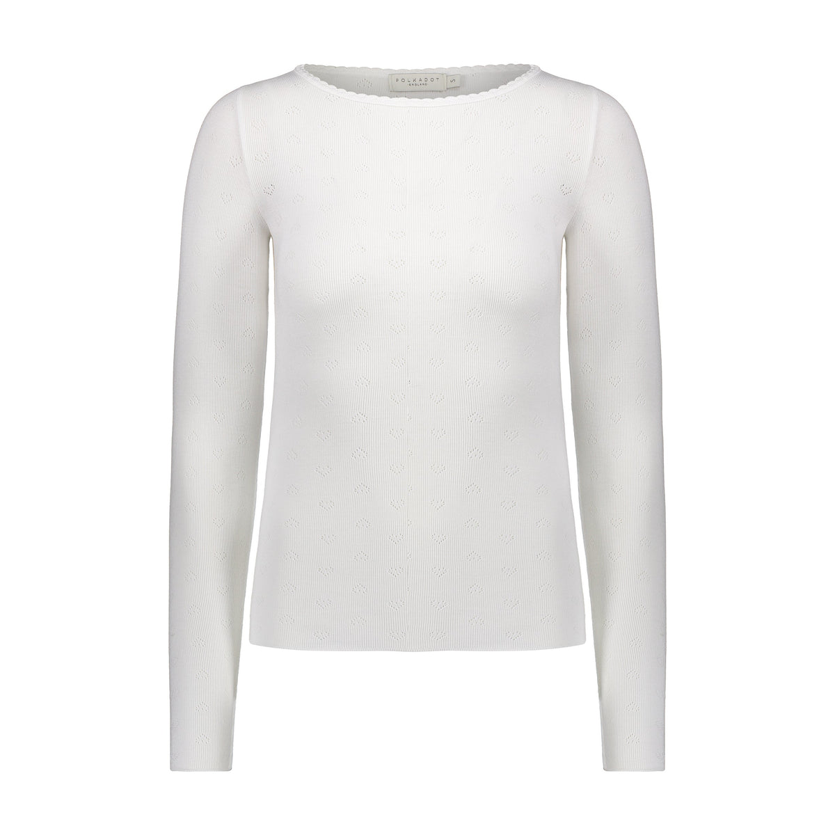 Val Crew Long Sleeve Tee - Pearl White Hearts Pointelle