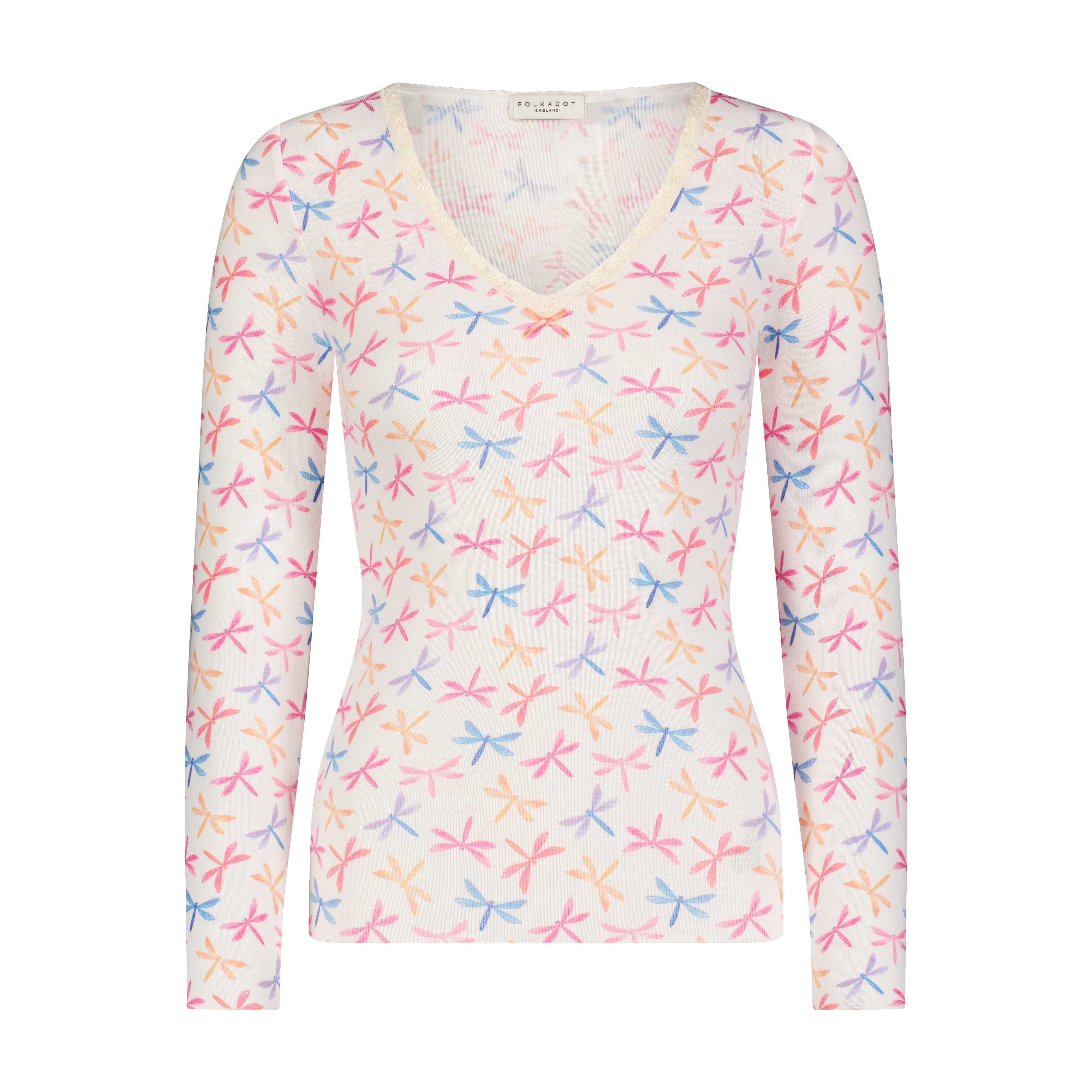 V Neck Long Sleeve - Dragonfly Print