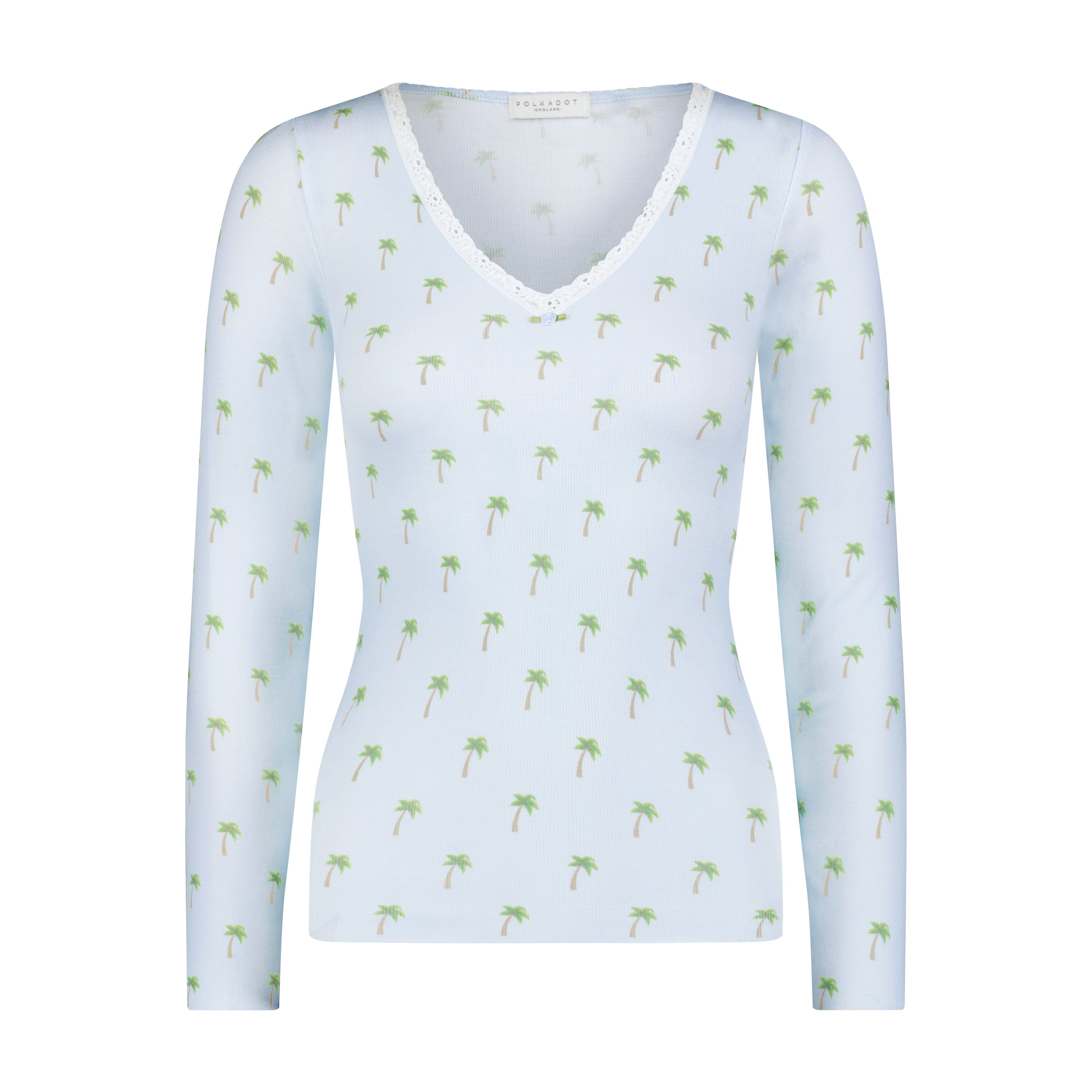 V Neck Long Sleeve - Palm Sky Print
