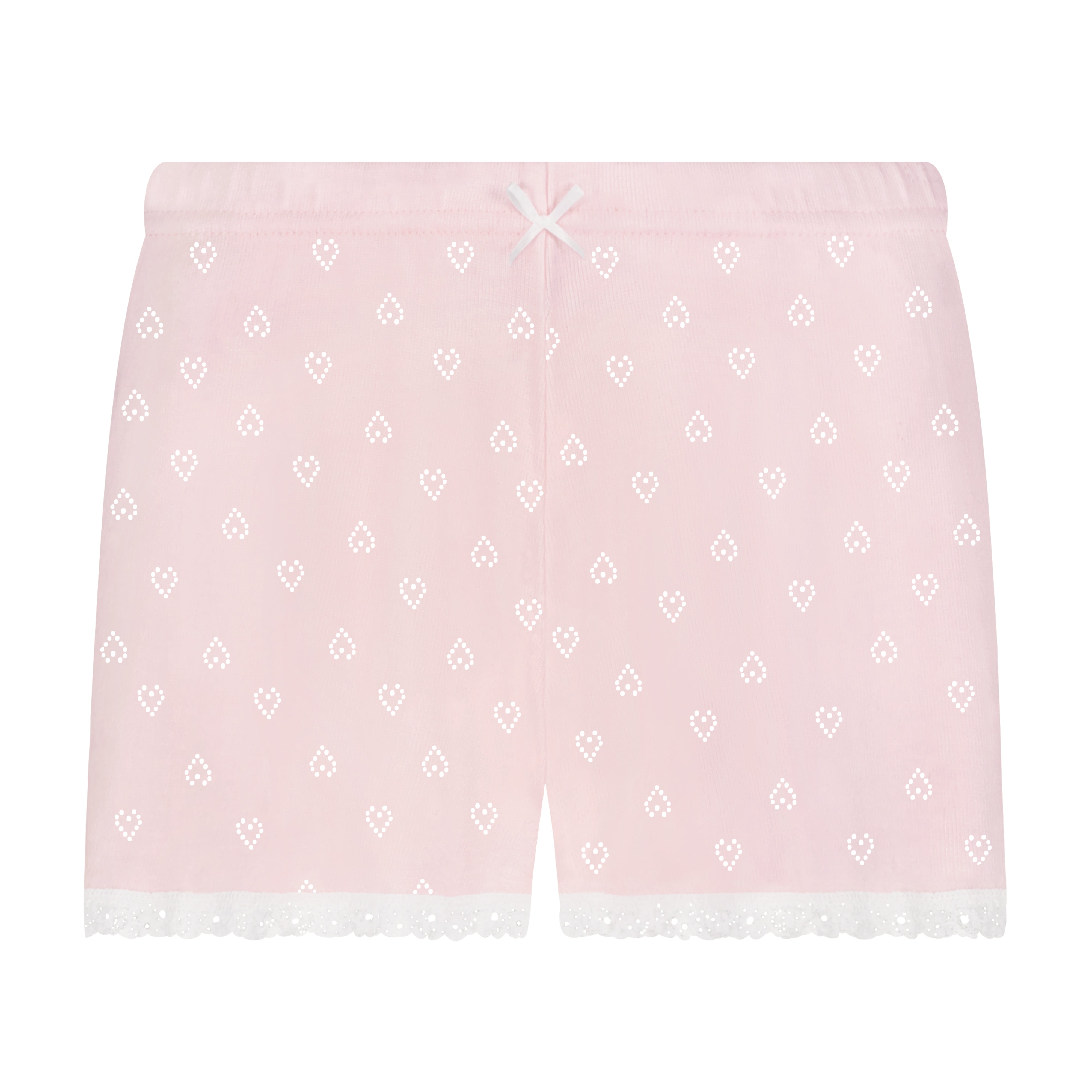Short Mid Rise - Ballet Pink Hearts Pointelle w Ivory Lace
