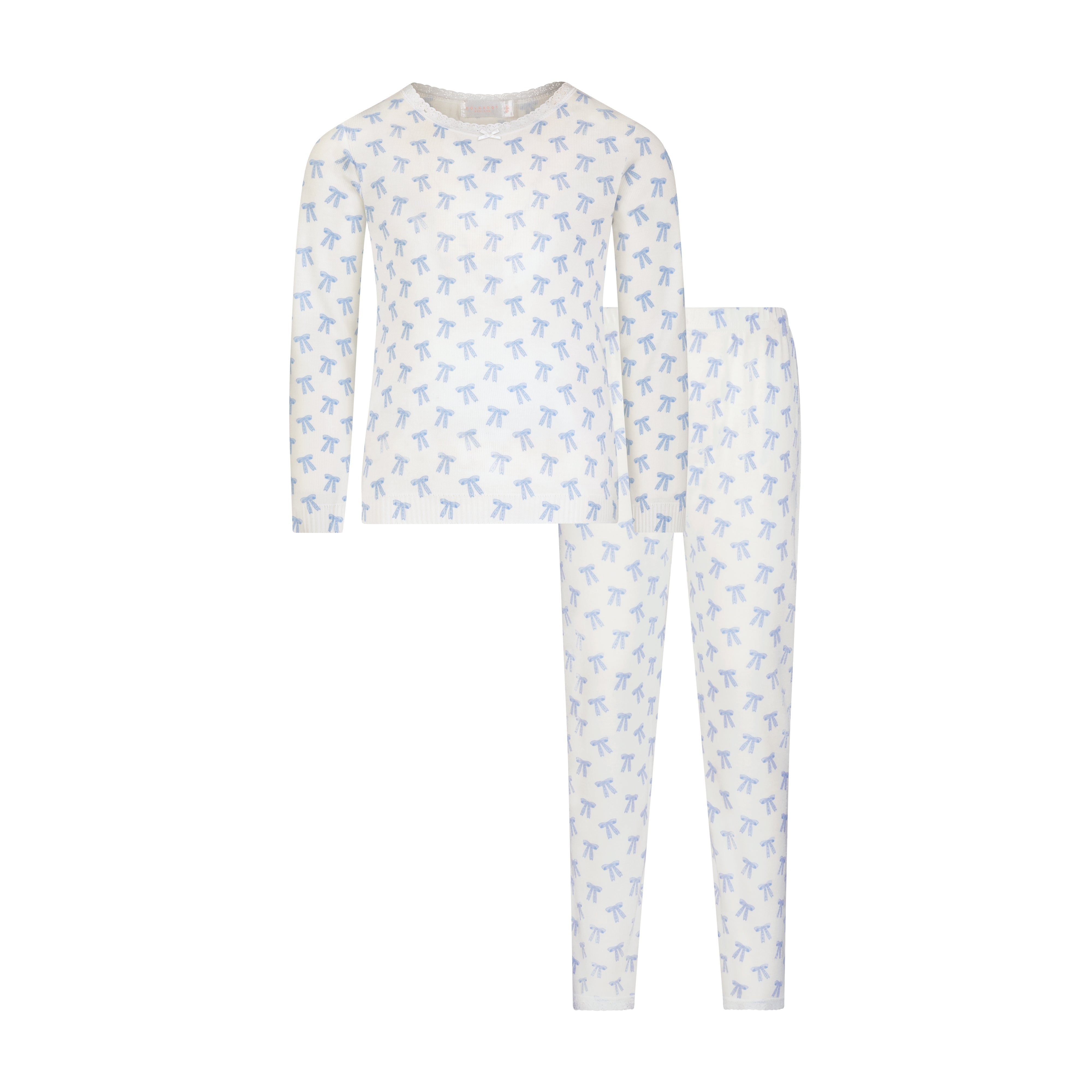 Girls & Baby Set Crew Long Sleeve & Pant - Blue Forever Love Bow Print