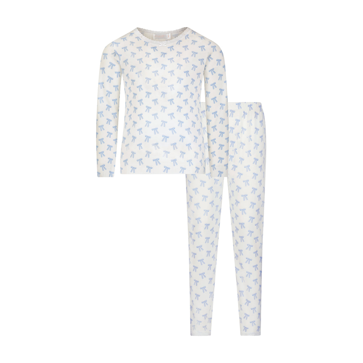 Girls & Baby Vivi Classic Long Sleeve Tee & Nina Pant Set - Blue Forever Love Bow Print